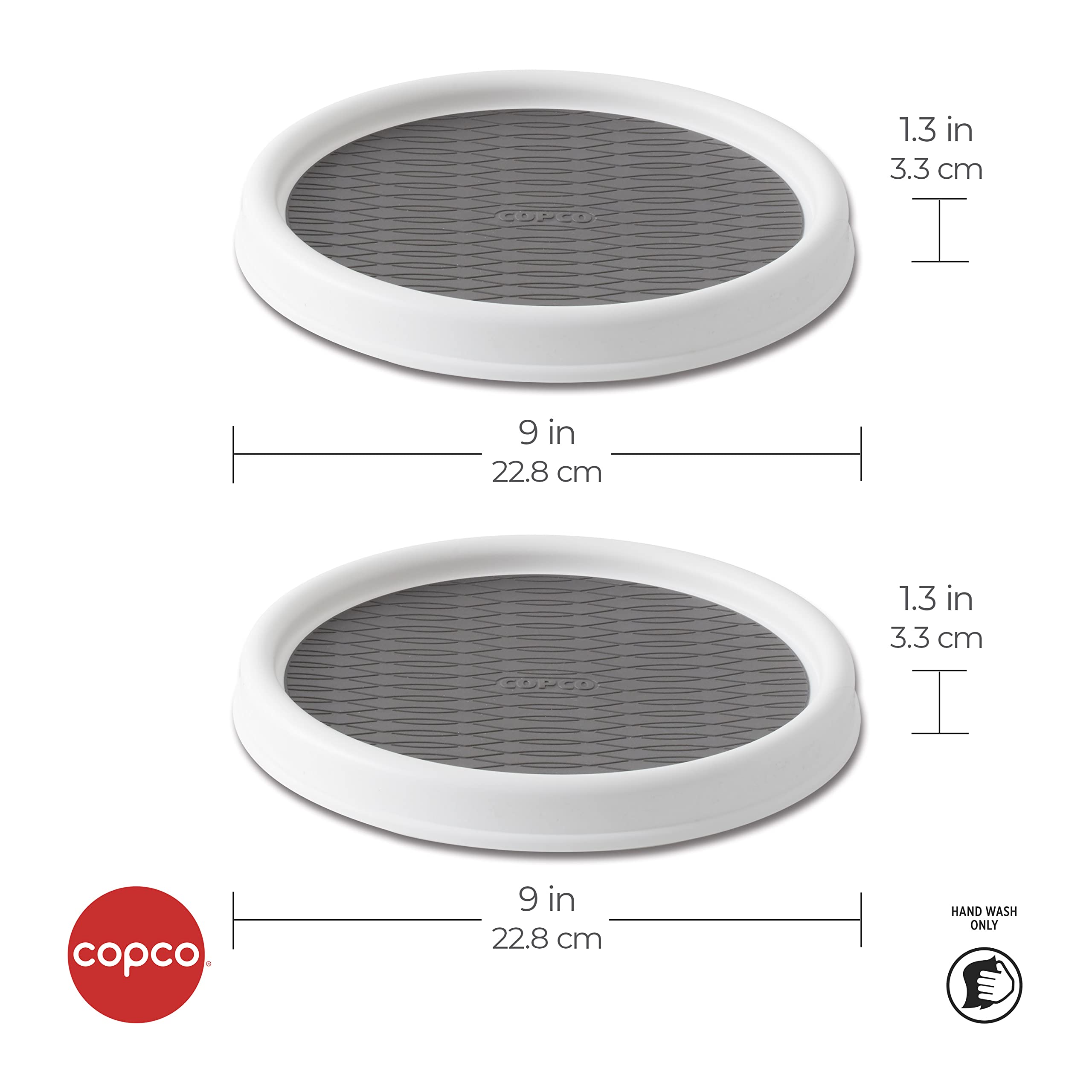 Copco 9 Inch Non Skid Pantry Cabinet Lazy Susan Turntable, Set of 2, Spinning Organizer for Kitchen, Countertop, or Bathroom, Wh