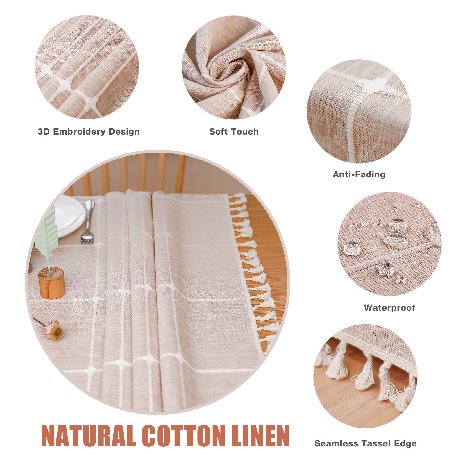 Vonabem Table Cloth Tassel Cotton Linen Table Cover For Kitchen Dinning Wrinkle Free Table Cloths Rectangle/Oblong (58''X70'', 4