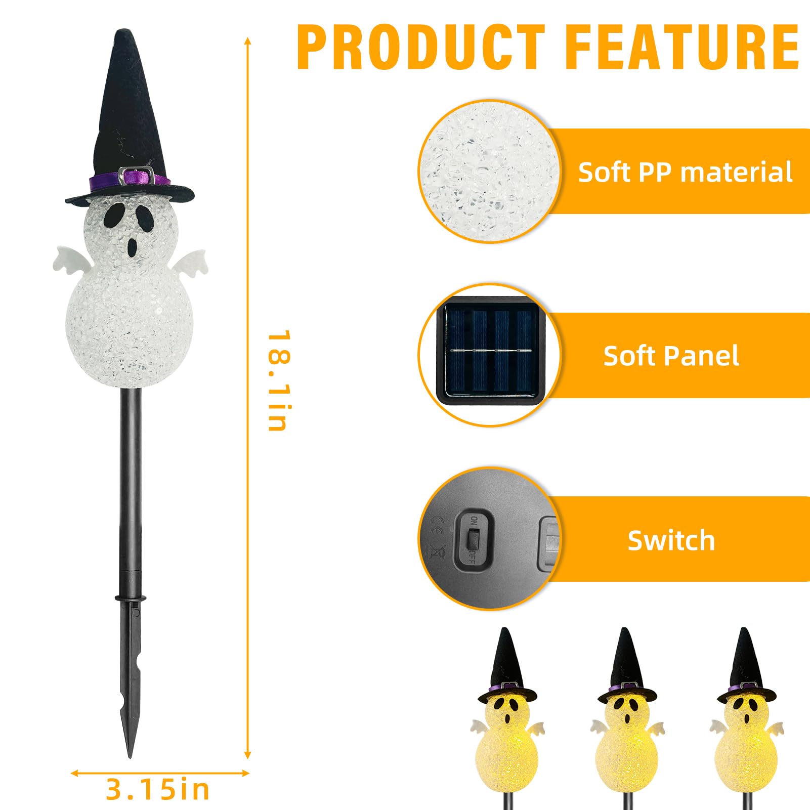 Halloween Light Stakes Ghost Lights Outdoor 7ft 4 Ghosts with 4 Stakes Light Up for Yard Driveway Garden Yard Lawn Halloween Dec