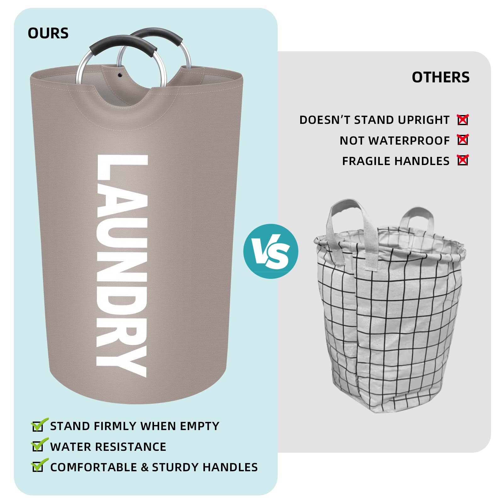 StorageRight 115L Large Laundry Basket  Laundry Hamper  Dirty Clothes Hamper for Laundry  Collapsible  Waterproof Laundry Baskets with Foam Protected Aluminum Handles for Laundry  Dorm  Family (Khaki)