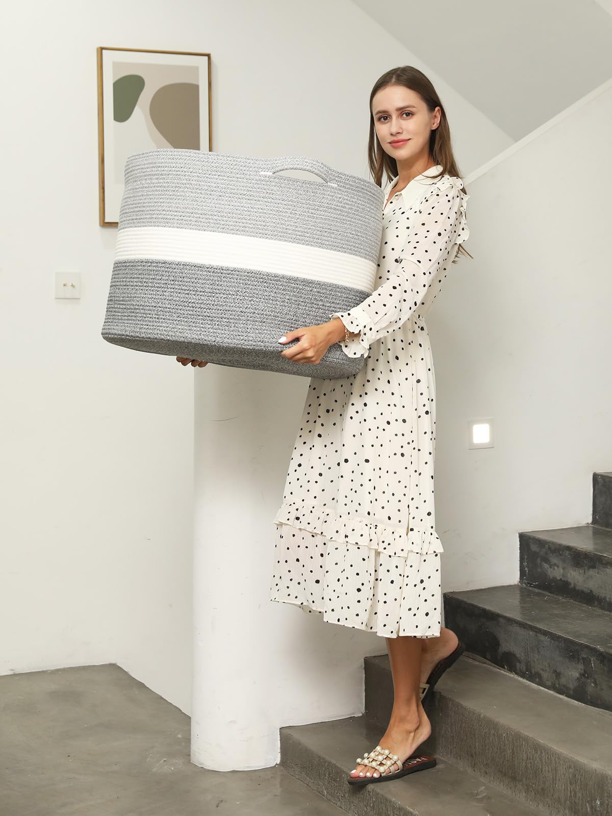24 X 24 X 17 Mega Size Extra Large Storage Basket, Cotton Rope Storage Baskets, Woven Hamper, Cloth Storage Bin, For Clothes Bla