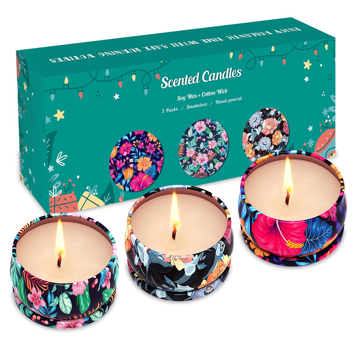 3 Pack Home Scented Candles - Strong Cloves, Roses & Freesias Candle, 2.5 Oz, 100% Soy, Non-Toxic, Small Candle Set for Aromathe
