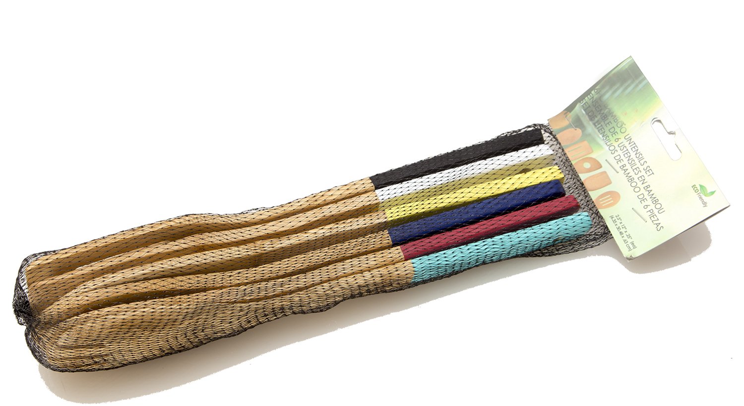 Home Basics Bamboo Cooking Utensils Set With Color Handles, 6-Piece, 2.5'' X 12'' X .25''