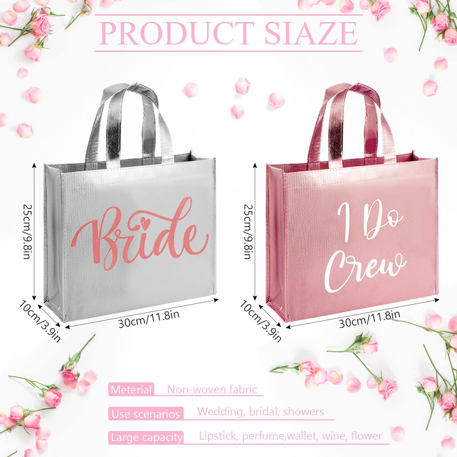 Cindeer 12 Pcs Bridesmaid Bags Holographic Bachelorette Gift Bags Glossy(Silver, Rose Gold,I Do Crew)