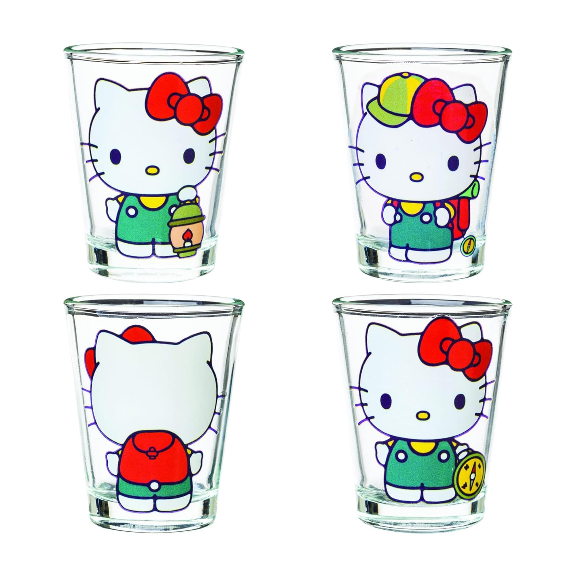 Silver Buffalo Sanrio Hello Kitty Camping Gear 4 Pack Mini Glasses, 1.5 Ounces