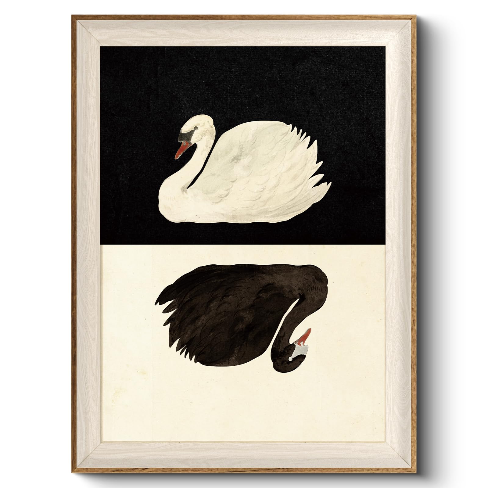 Viyyiea Framed Canvas Wall Art For Living Room, Vintage Swan Art Home Decor Animal Oil Painting Summer Room Decor Bathroom Wall