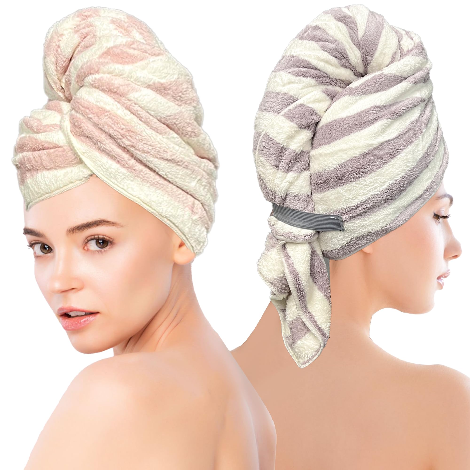 Chloven Large Microfiber Hair Towel Wrap for Women - 2 Pack Absorbent, Oversized Hair Wrap Towels for Quick Drying - Soft & Gent