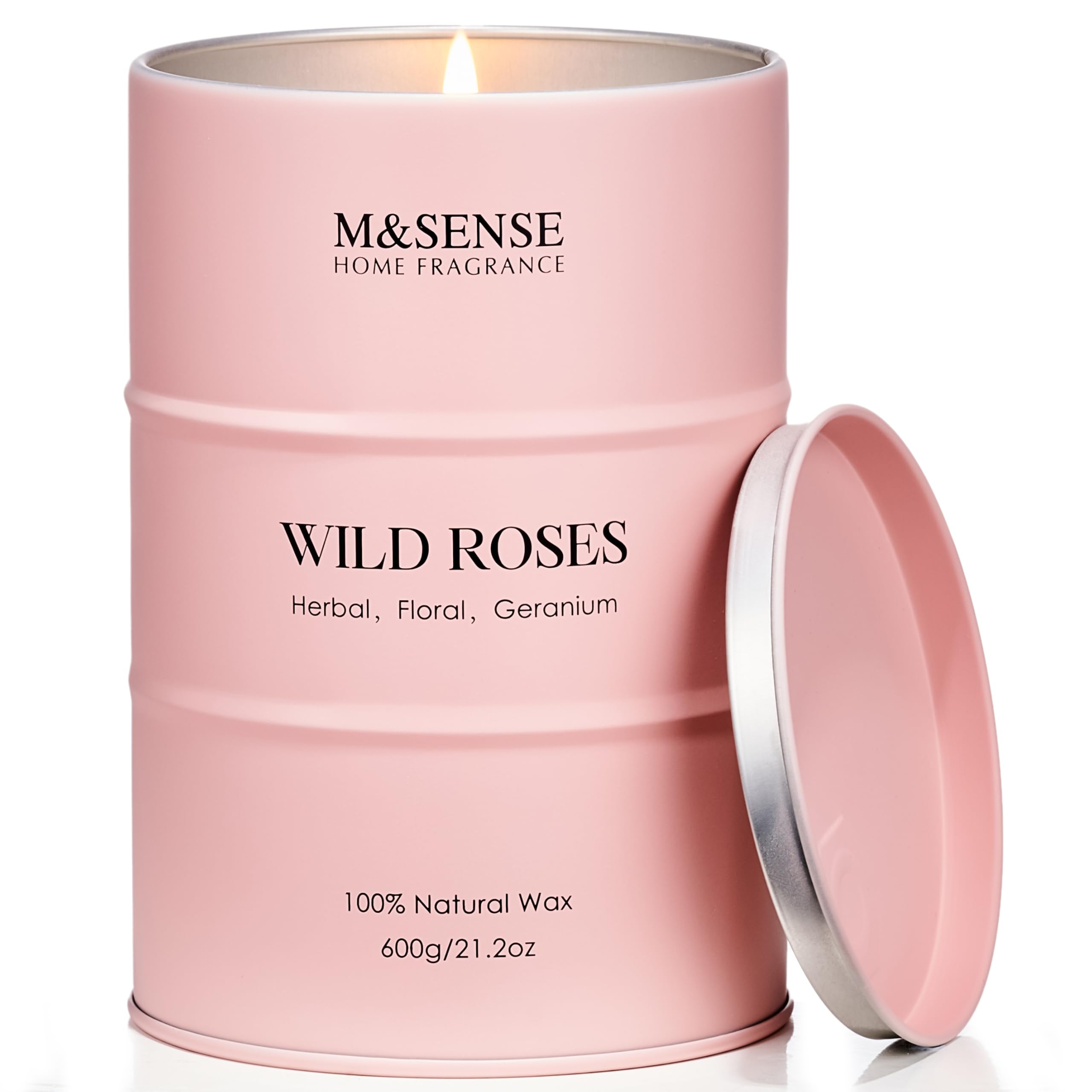 M&SENSE Wild Rose Large Natural Scented Candle, 120 Hours Long Lasting Soy Candles 21.2oz, Stress Relief Luxury Aromatherapy Can