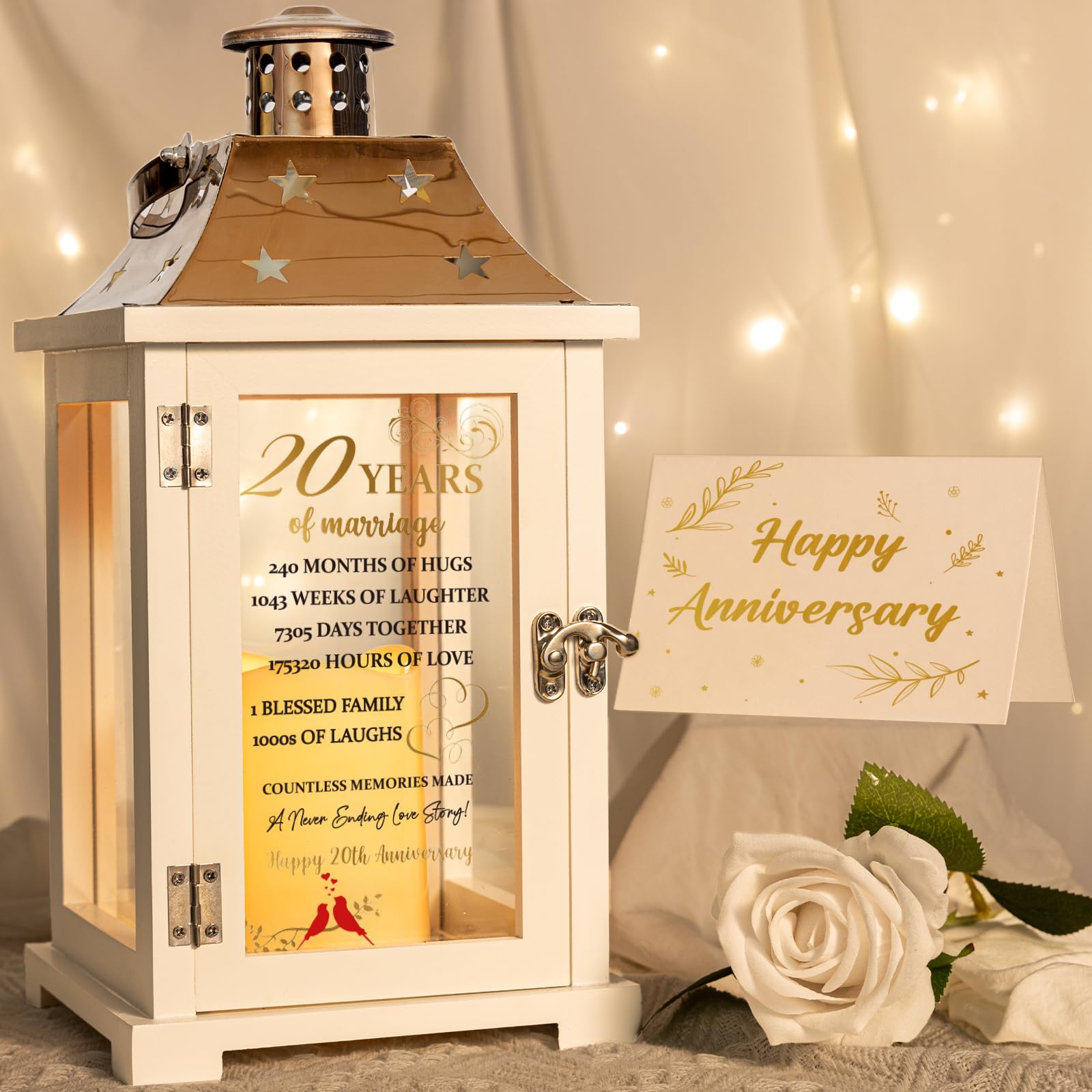 20th Wedding Anniversary Lantern, Happy 20 Years Anniversary Ideas Gift for Parents Couple Friends, Unique Marriage Keepsake Dec