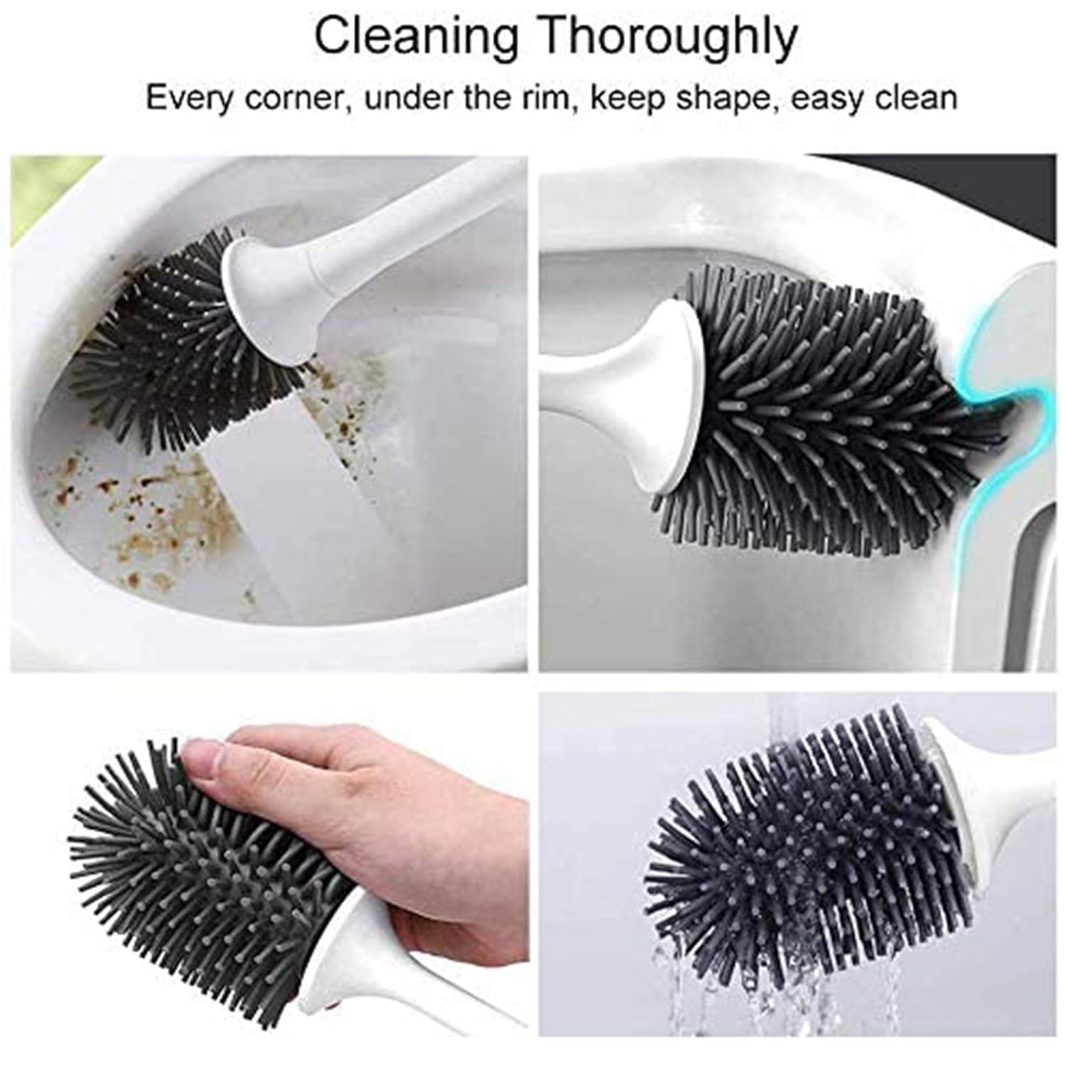 Hetlesh Toilet Brush And Holder Set For Bathroom, Flexible Toilet Cleaning Bowl Brush Head With Silicone Bristles, Compact Size