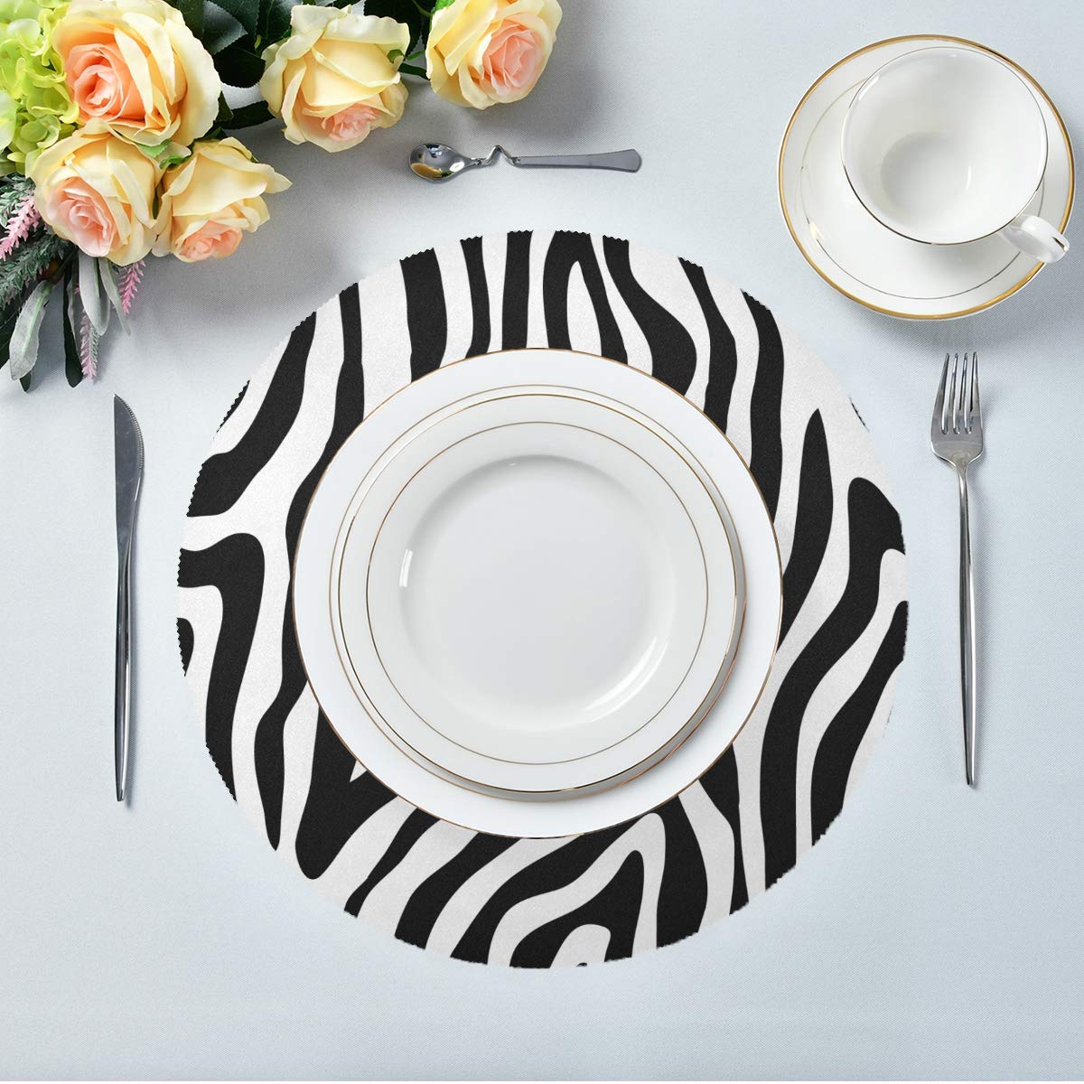 Round Placemat Zebra Print Washable Heat Resistant Tablemats Kitchen Dining Table Settings Set Of 6