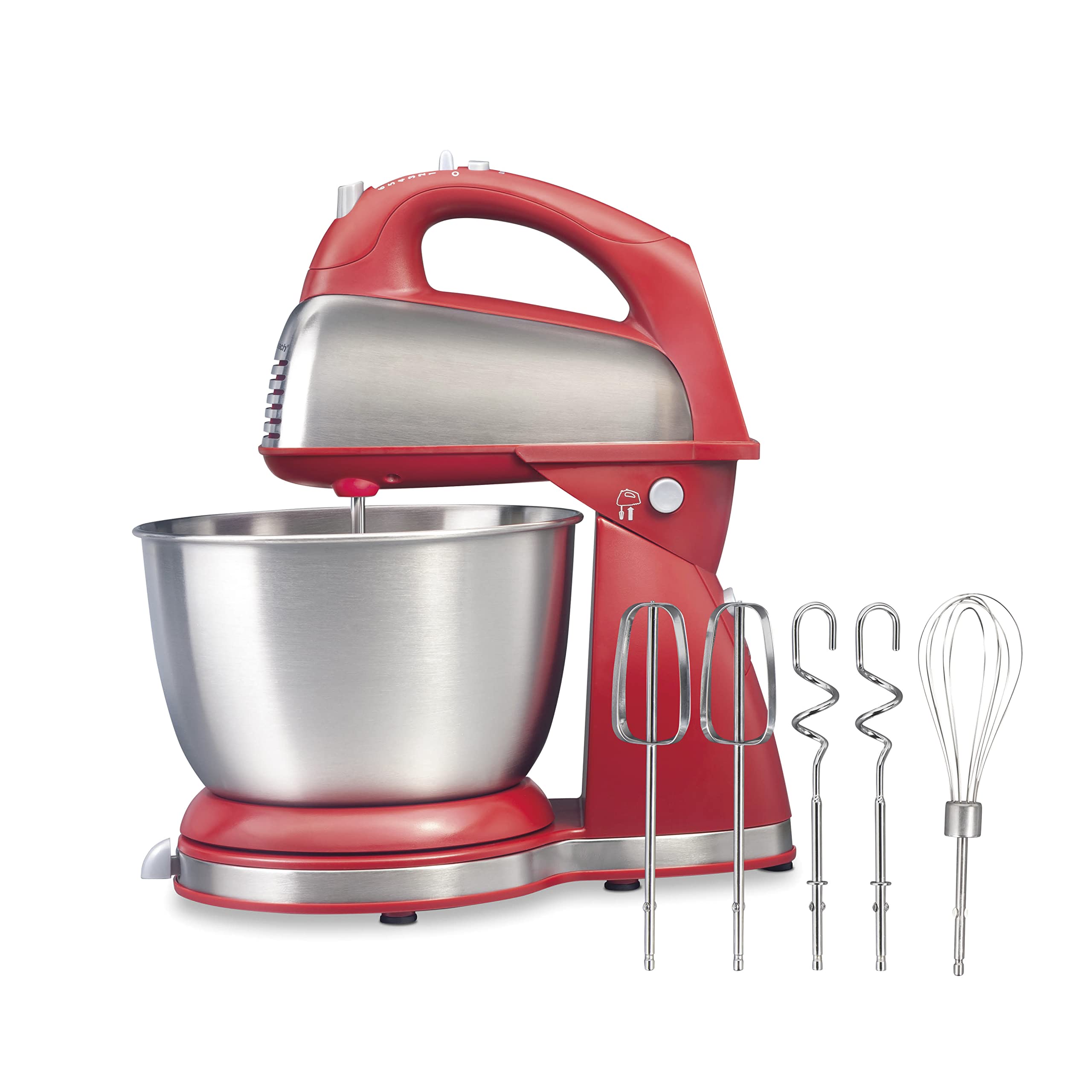 Hamilton Beach Classic Stand And Hand Mixer, 4 Quarts, 6 Speeds With Quickburst, Bowl Rest, 290 Watts Peak Power, Red (64654)