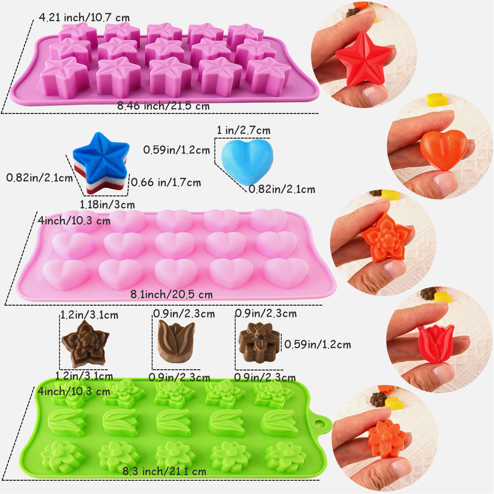Shaped Chocolate Molds Flower Silicone Molds Heart Shaped Molds Five-Pointed Star Silicone Bakeware Mold Flower Heart Shaped Diy