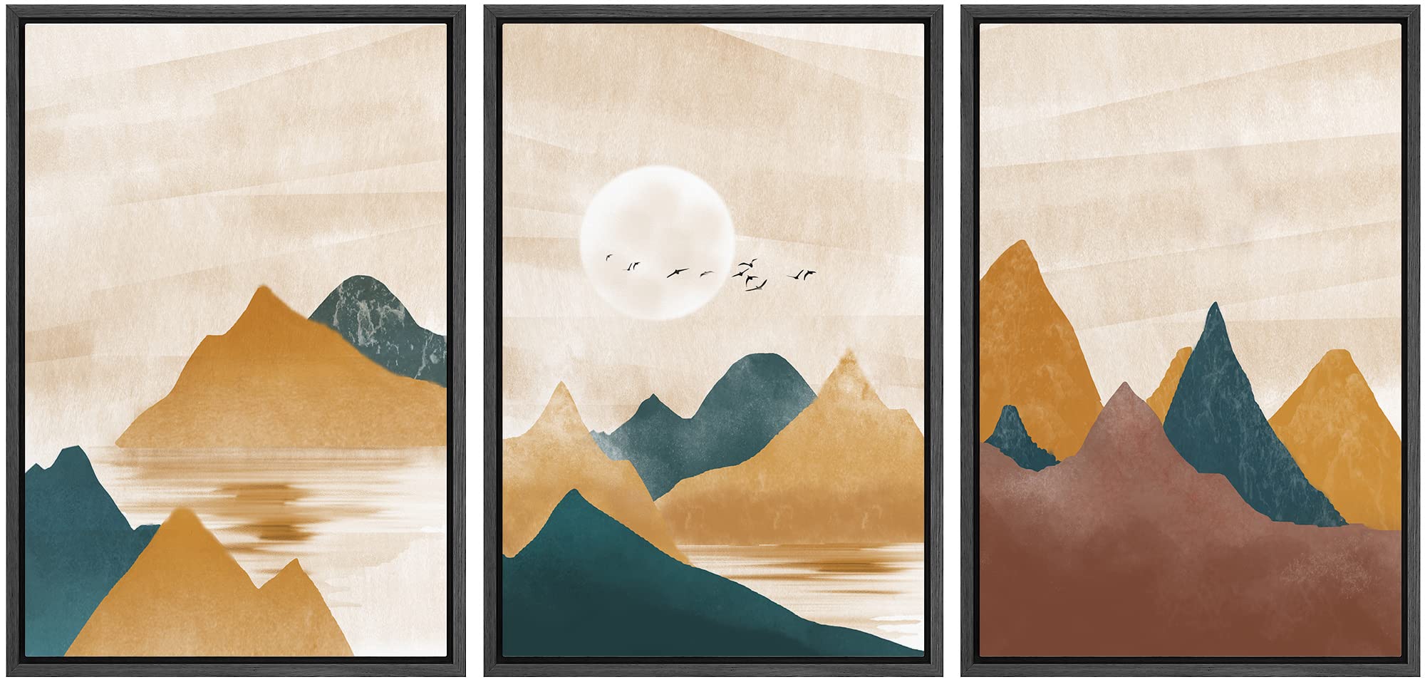 Signford Framed Canvas Print Wall Art Set Rustic Mountain Range Sunlight Sky Abstract Nature Digital Art Modern Art Decorative C