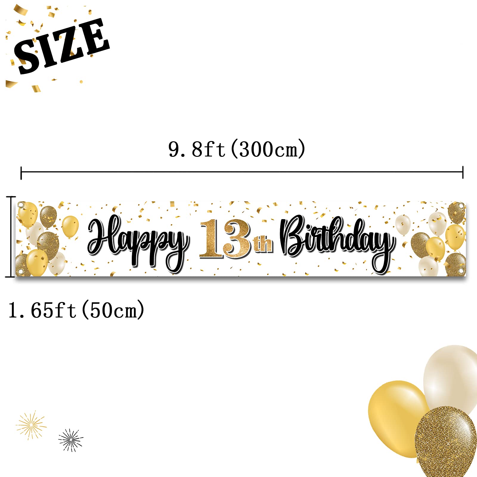 Laskyer Happy 13Th Birthday Decorations,13Th Gold Balloon Large Birthday Hanging Banner Sign,Cheers To Thirteen Years Old Bday P