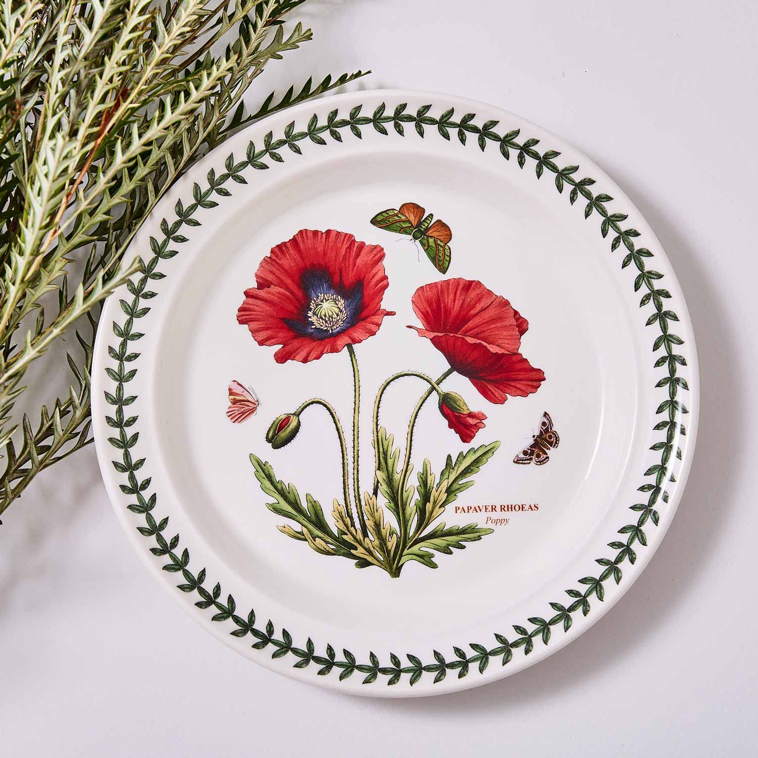 Portmeirion Botanic Garden 6'' Coupe Plate - Set Of 4 | Poppy Motif | Porcelain | Chip-Resistant Glaze | Dishwasher, Warm Oven,
