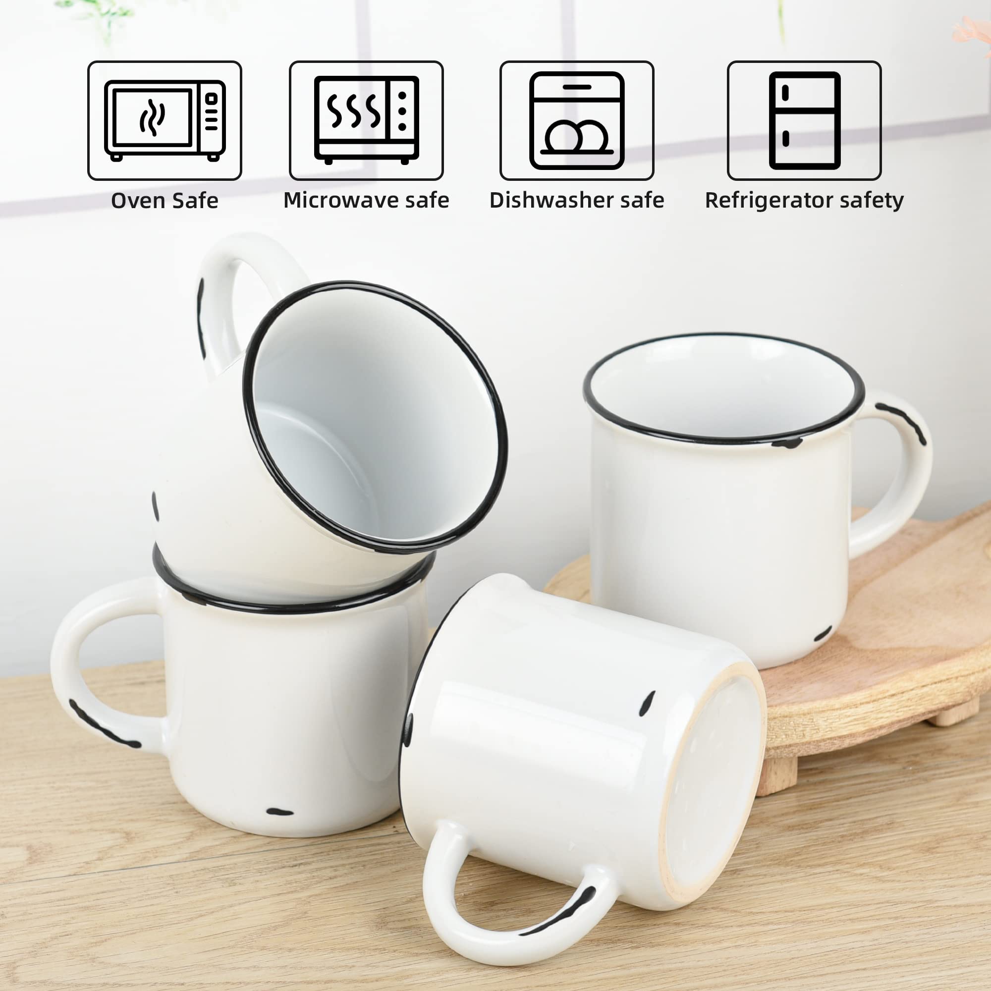 Bycnzb 15Oz White Campfire Ceramic Mugs Set Of 4 For Coffee Tea Old Design