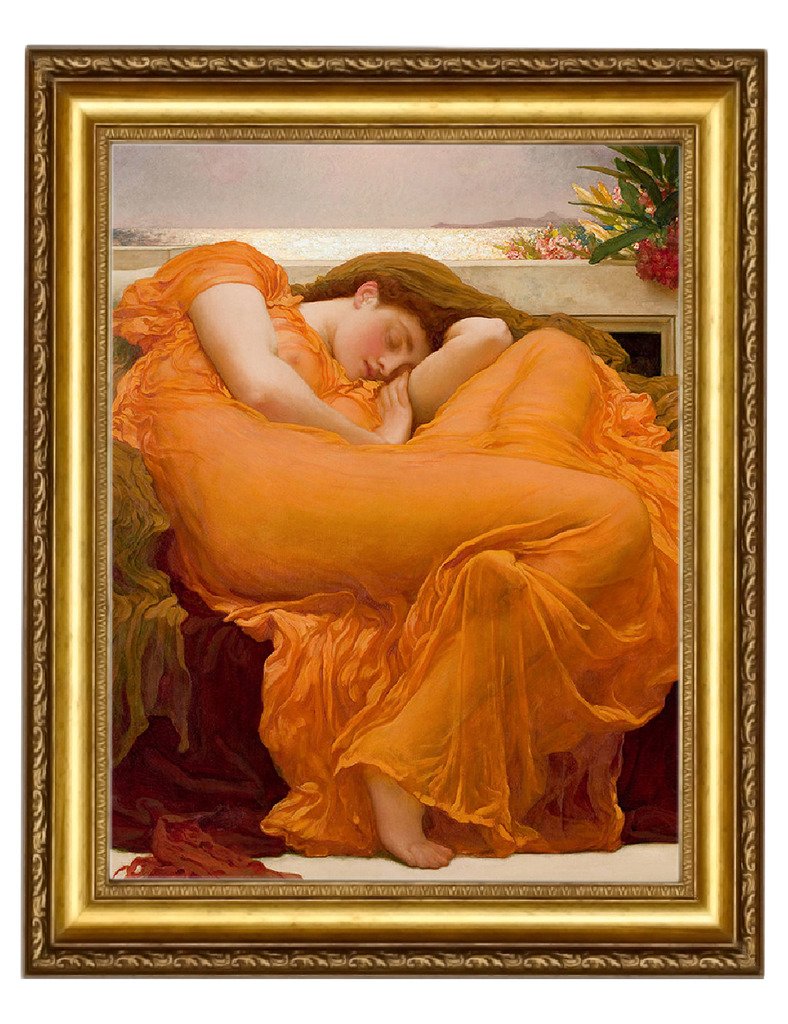 Eliteart-Flaming June By Frederic Leighton Composition Oil Painting Reproduction Giclee Wall Art Canvas Prints-Framed Size:25 3/
