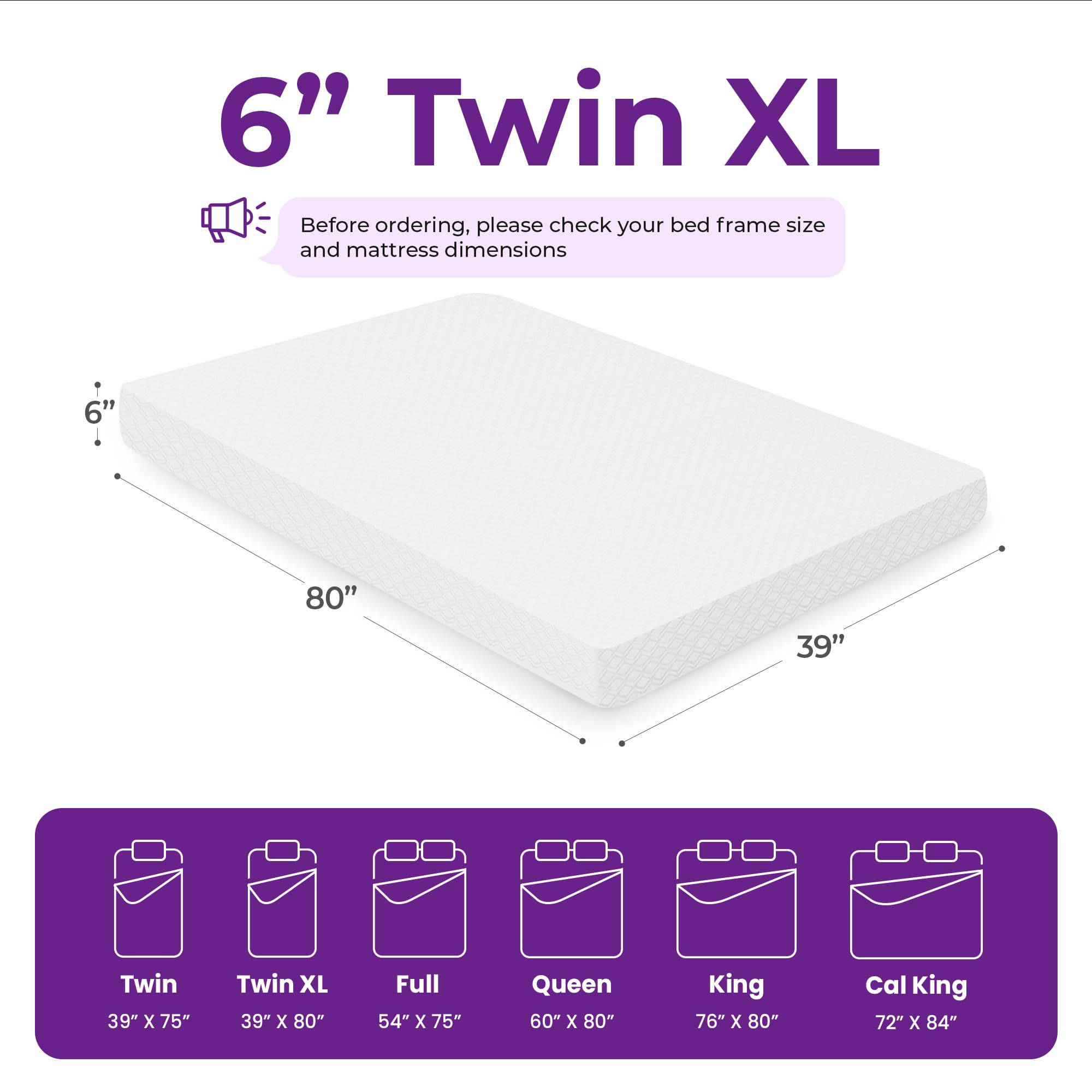 Gaeste 6 Inch Twin Xl Cooling Memory Mattress Medium Firm Certipur-Us Certified Pressure Relief & Cool Sleep Mattress-In-A-Box C