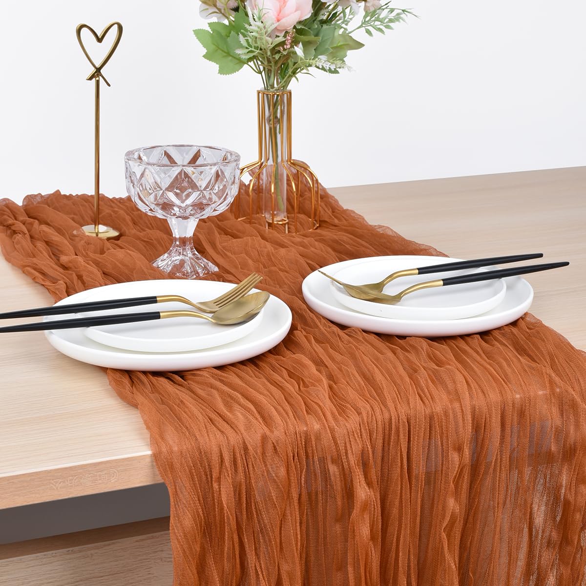 Joanlody Terracotta Cheesecloth Table Runner 10Ft Rustic Gauze Cheese Cloth Table Runner Boho Fall Thanksgiving Table Runner For