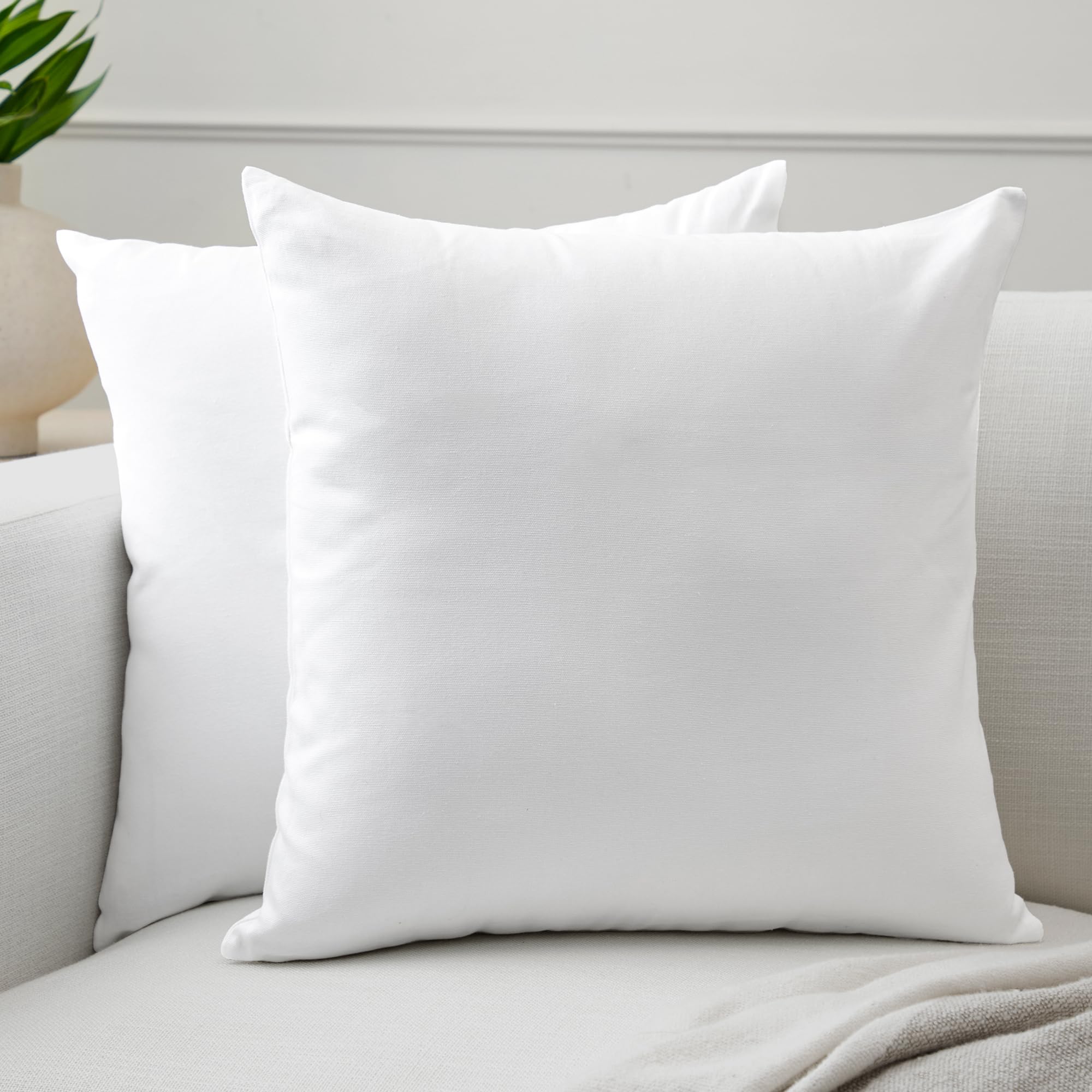 Encasa Xo Cotton Throw Pillow Covers Set Of 2 I 16X16 In (40X40 Cm) - White I No Insert I Plain Square Pillowcases I Machine Was