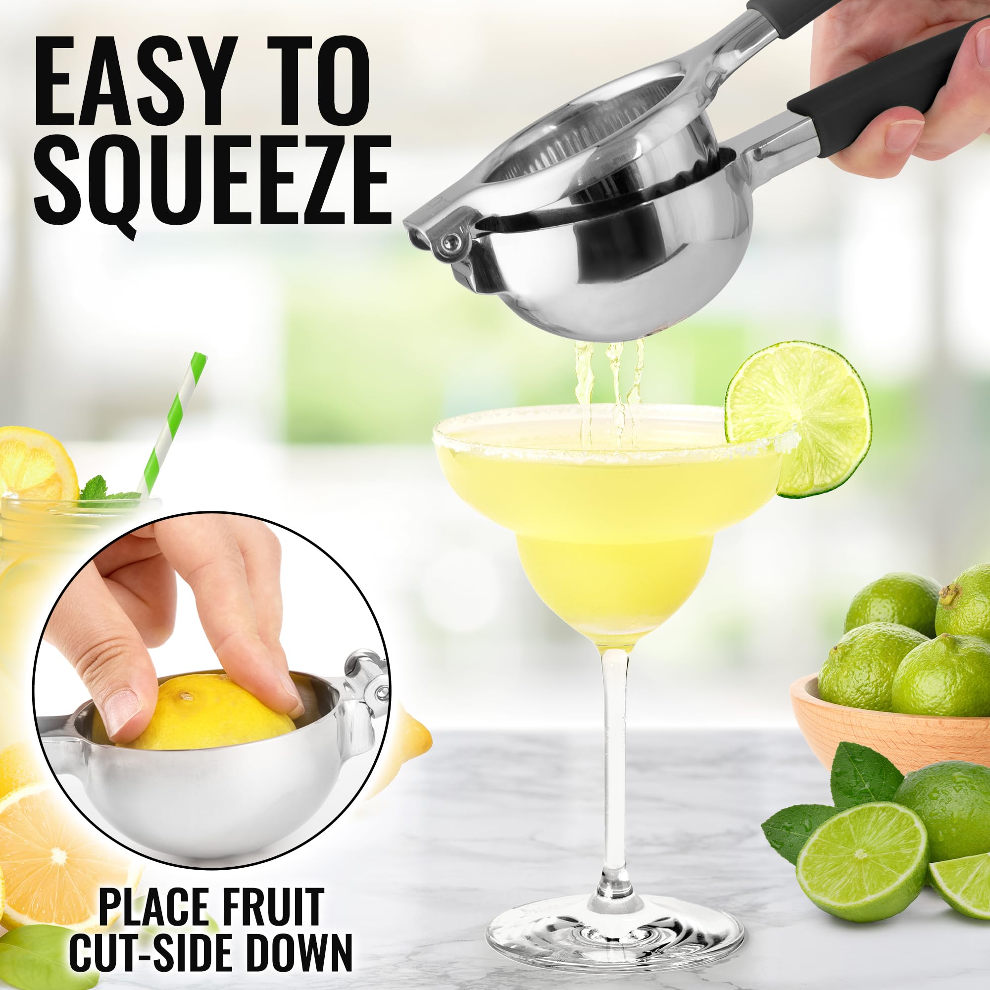 Zulay Kitchen Lemon Squeezer Stainless Steel Press - Non-Slip, Ergonomic Design With Solid, Heavy-Duty Squeezer Bowl - Large Man