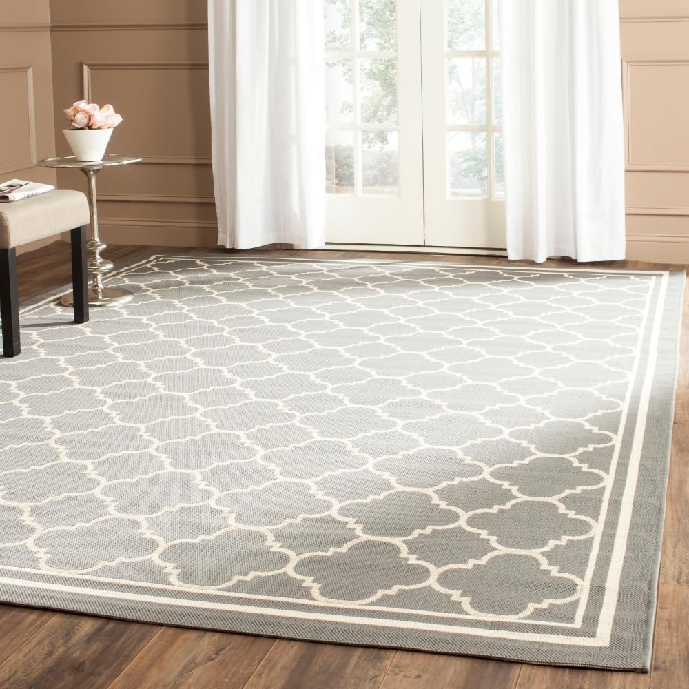 SAFAVIEH Courtyard Collection 8 x 11 Anthracite/Beige CY6918 Trellis Indoor/ Outdoor Splashproof Easy Scrubbing Patio Backyard