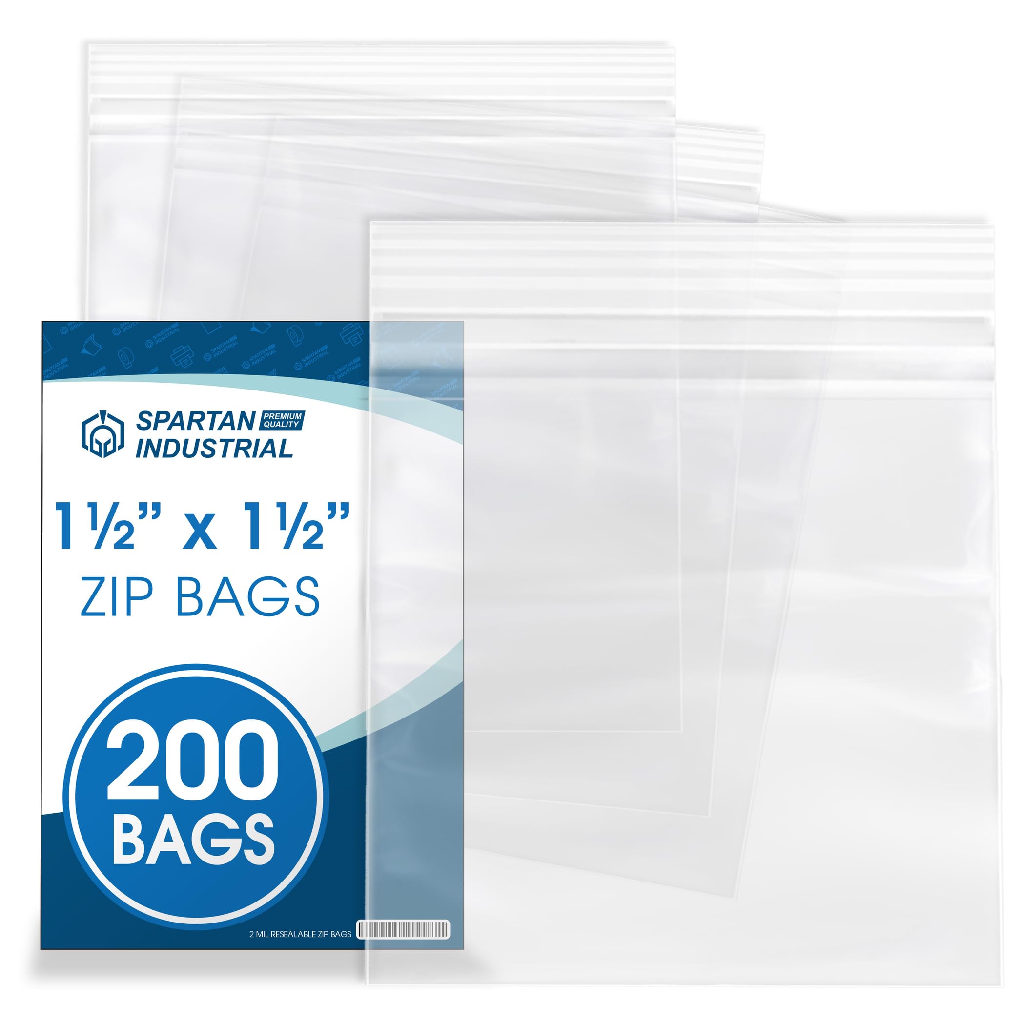 Spartan Industrial - 1.5    X 1.5    (200 Count) 2 Mil Clear Reclosable Zip Plastic Poly Bags with Resealable Lock Seal Zipper