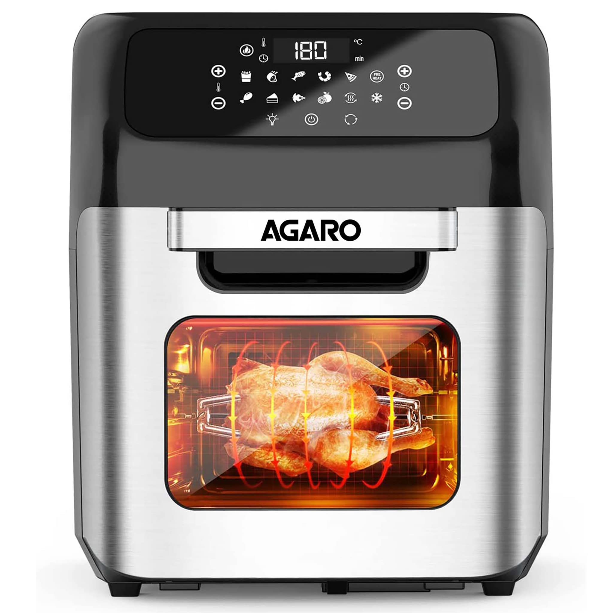 AGARO Regency Air Fryer For Home, 12L, Family Rotisserie Oven, 1800W, 9 Preset Menu, Electric Air Fryer Toaster Oven, Digital Di