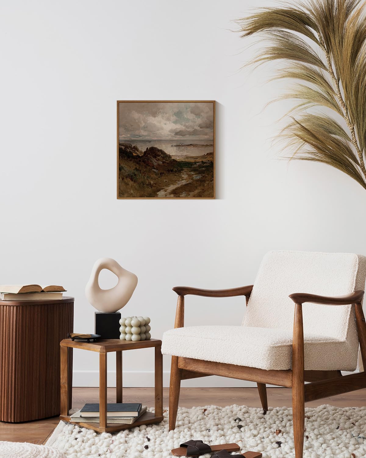 Insimsea Square Framed Canvas Wall Art, Landscape Decor Retro Seaside Path Wilderness Oil Paintings For Wall Art Prints Home Dec