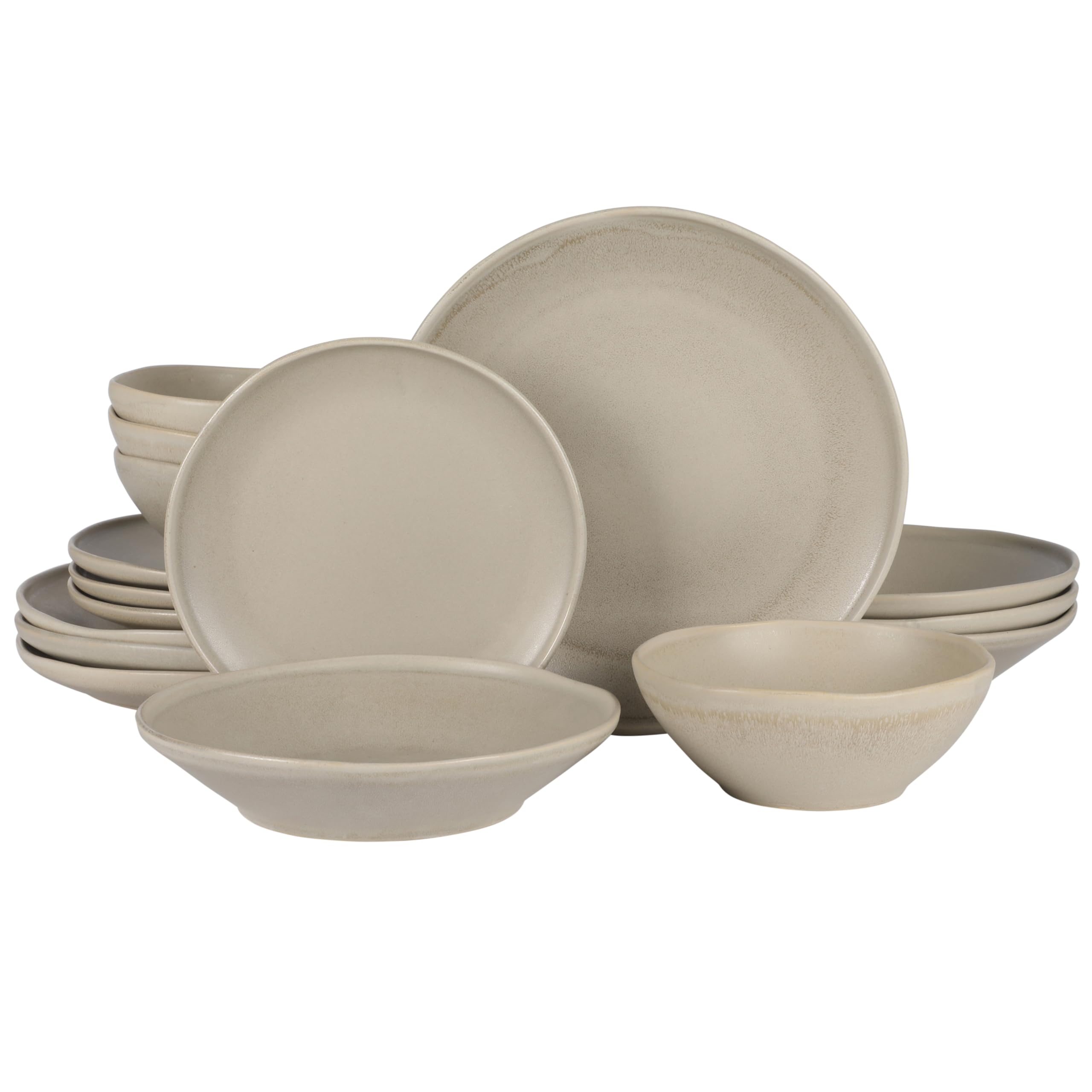 Gibson Elite Island Cove 16 Piece (Service for 4) Plates and Bowls Reactive Glaze Organic Round Dishes Stoneware Ceramic Dinnerw