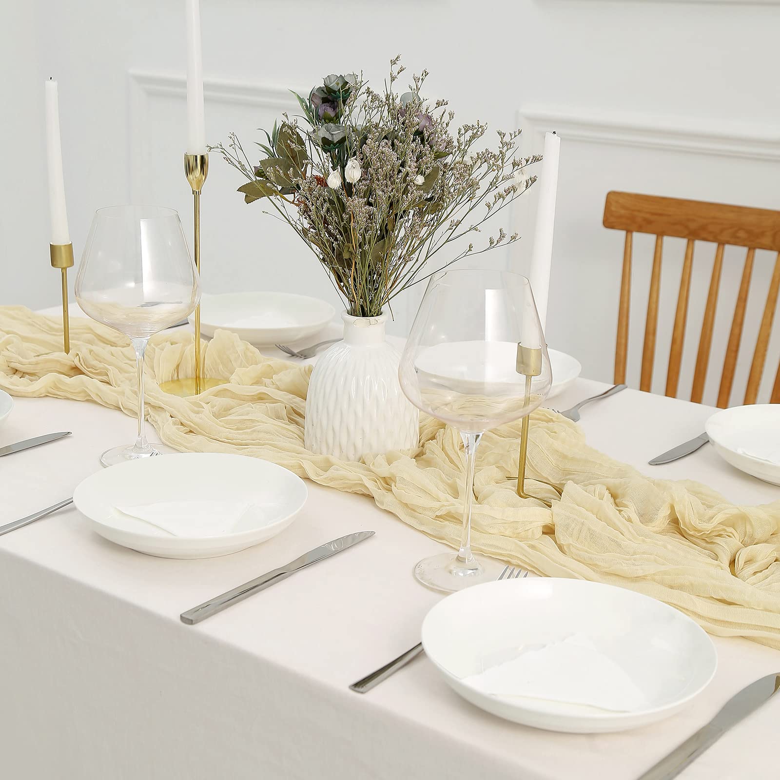 Dolopl Cream Cheesecloth Table Runner 13.3Ft Boho Gauze Cheese Cloth Table Runner Rustic Sheer Runner 160Inch Long For Wedding B