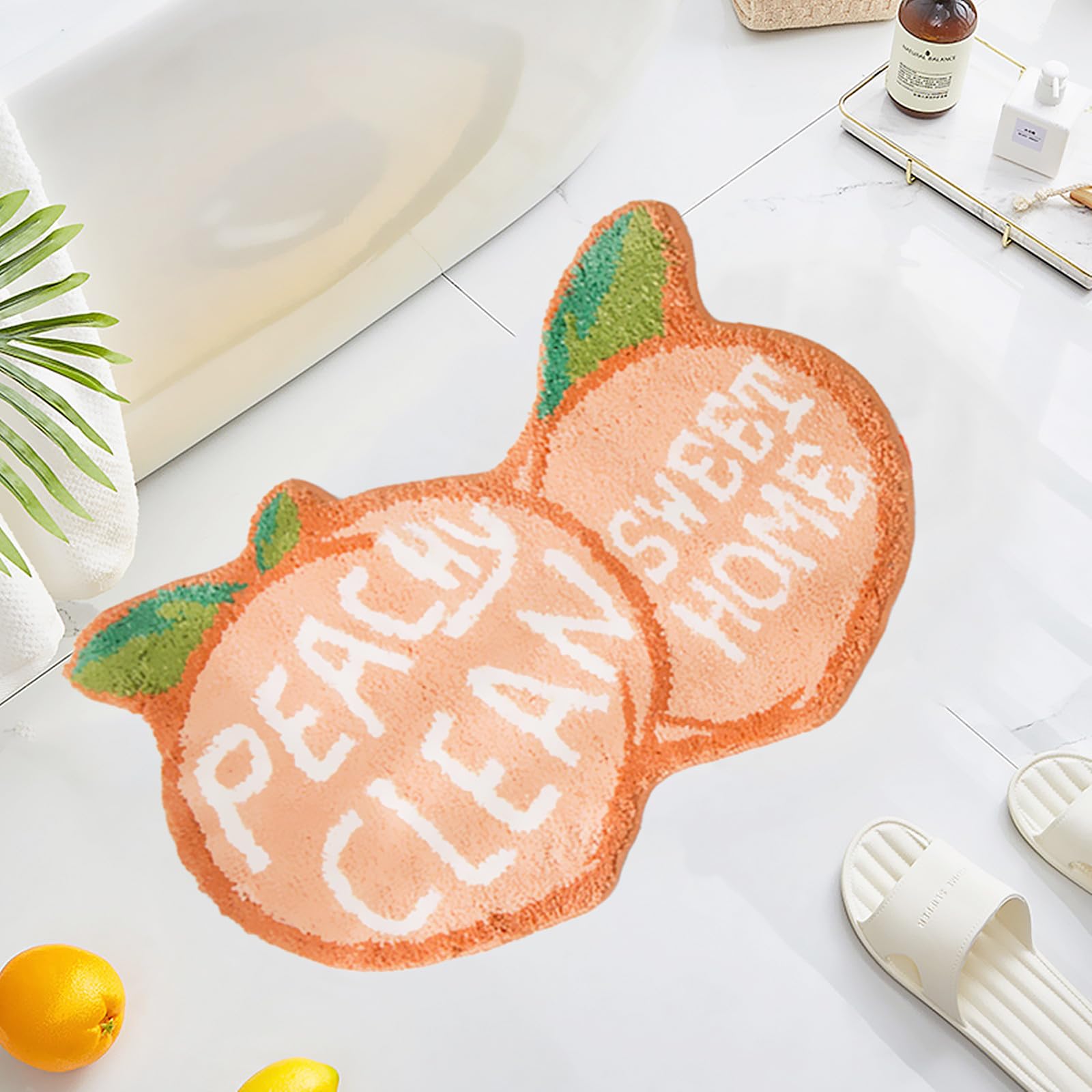 Levinis Peach Bathroom Rugs Mats Non Slip Soft Shaggy Bath Mat Absorbent Machine Washable Bathroom Rug Cute Fruit Decor Rug For