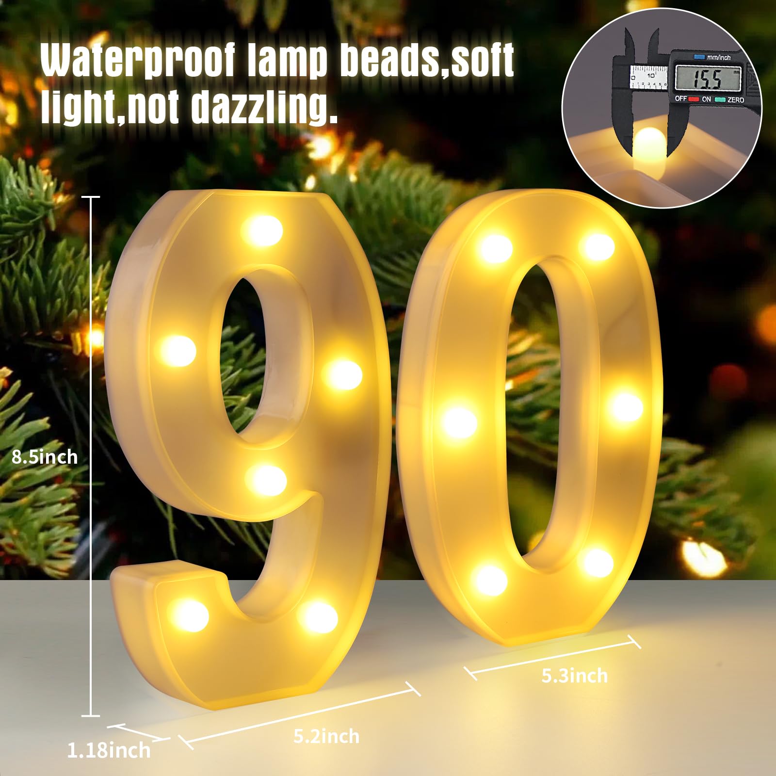 funsky 90th Birthday Decorations - LED Light Up Numbers Sign, 21cm x 13cm x 3cm, White, Perfect for Party Backdrop and Centerpieces