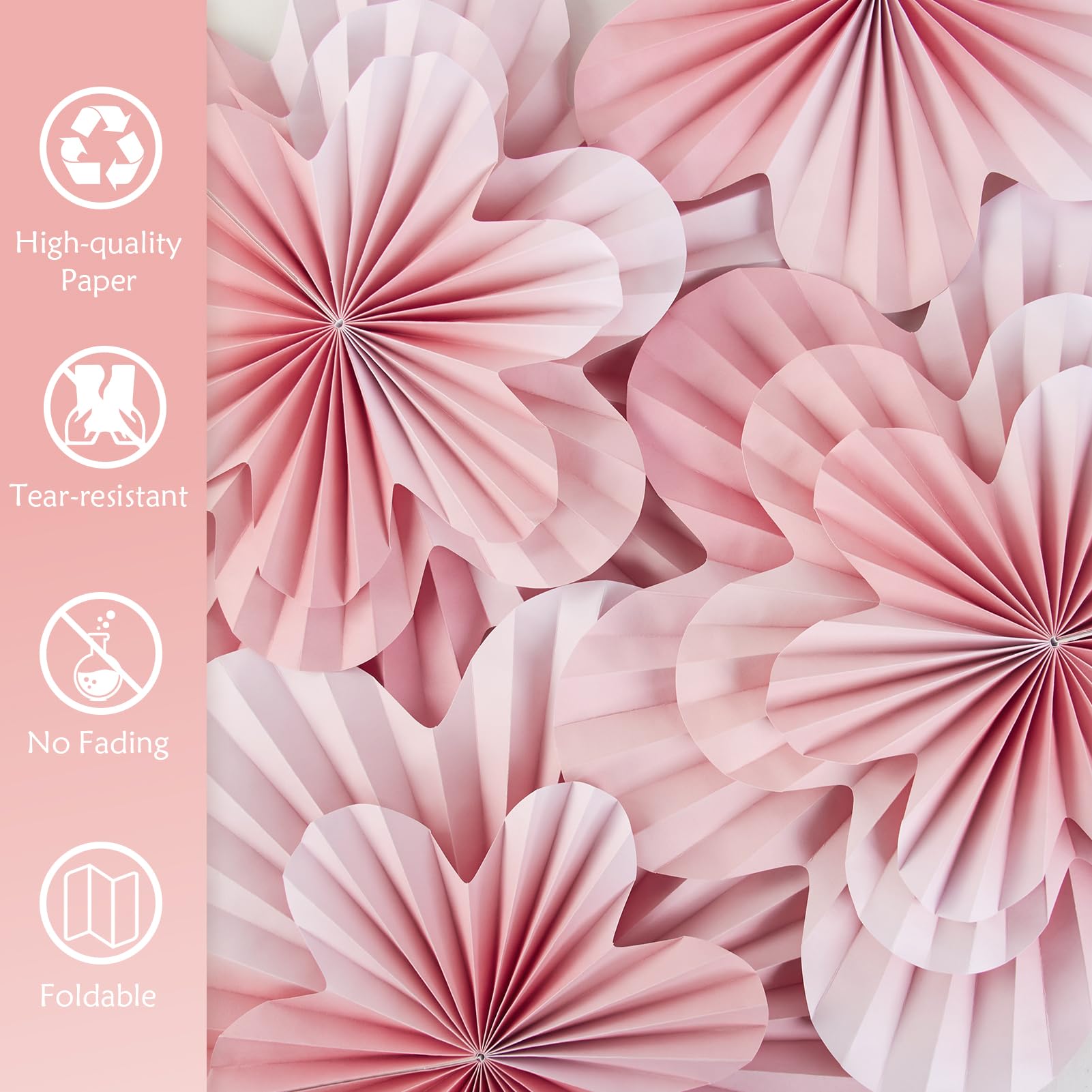 SUNBEAUTY 9 PCS Pink and Cherry Blossom Party Decorations Pink Paper Fans Decor Sunset Party Floral Backdrop Decoration Hanging