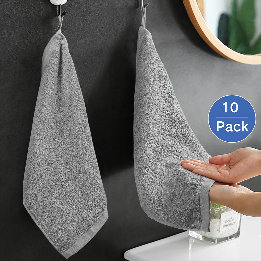 Yoofoss Luxury Bamboo Washcloths Towel Set 10 Pack Baby Wash Cloth for Bathroom-Hotel-Spa-Kitchen Multi-Purpose Fingertip Towels and Face Cloths 10'' x 10'' - Grey