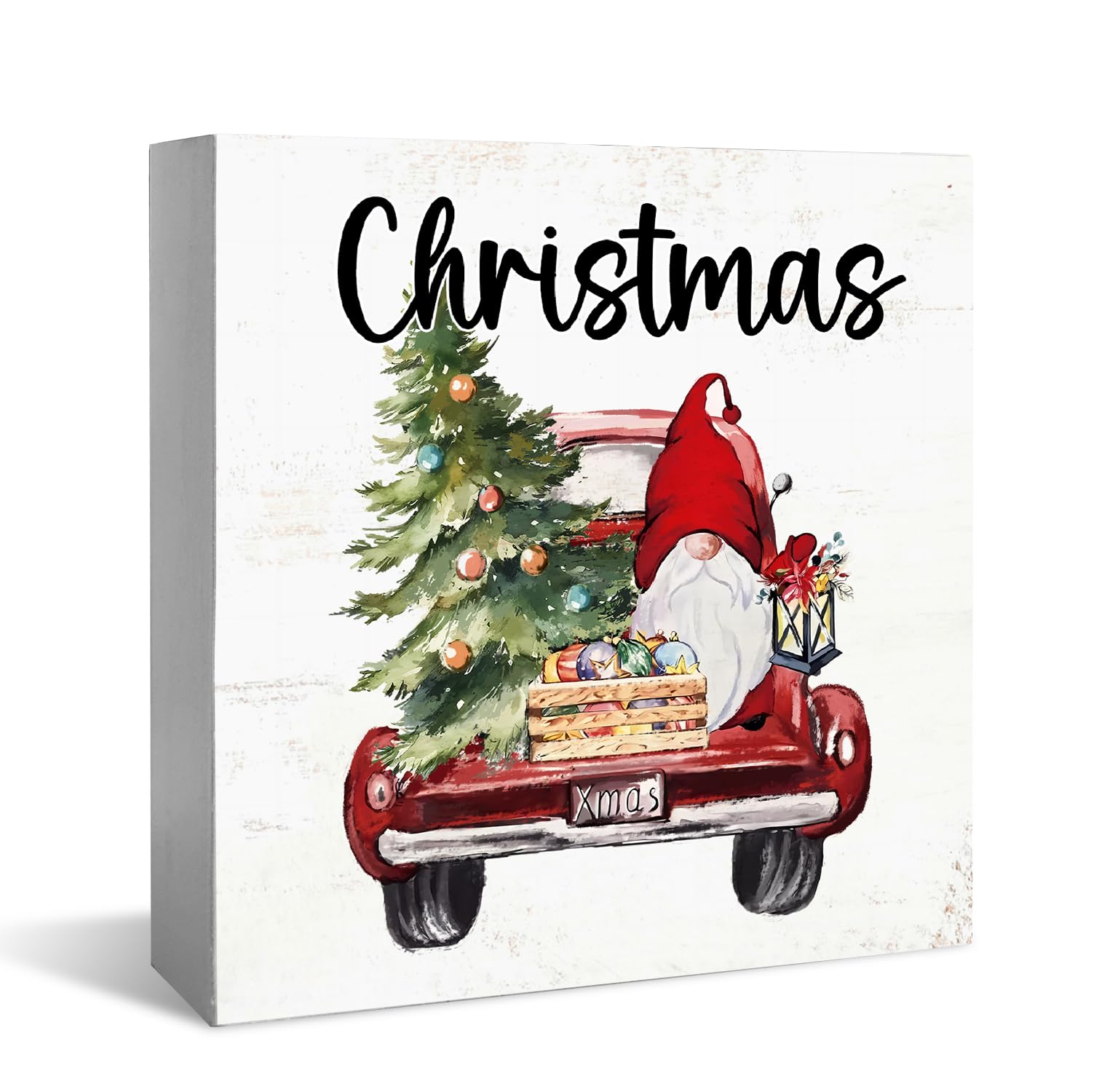 XDFVL Gnome Christmas Decorations Wooden Box Sign Desk Decor, Red Truck With Gnome, Christmas Gnomes Decorations Indoor, Christm