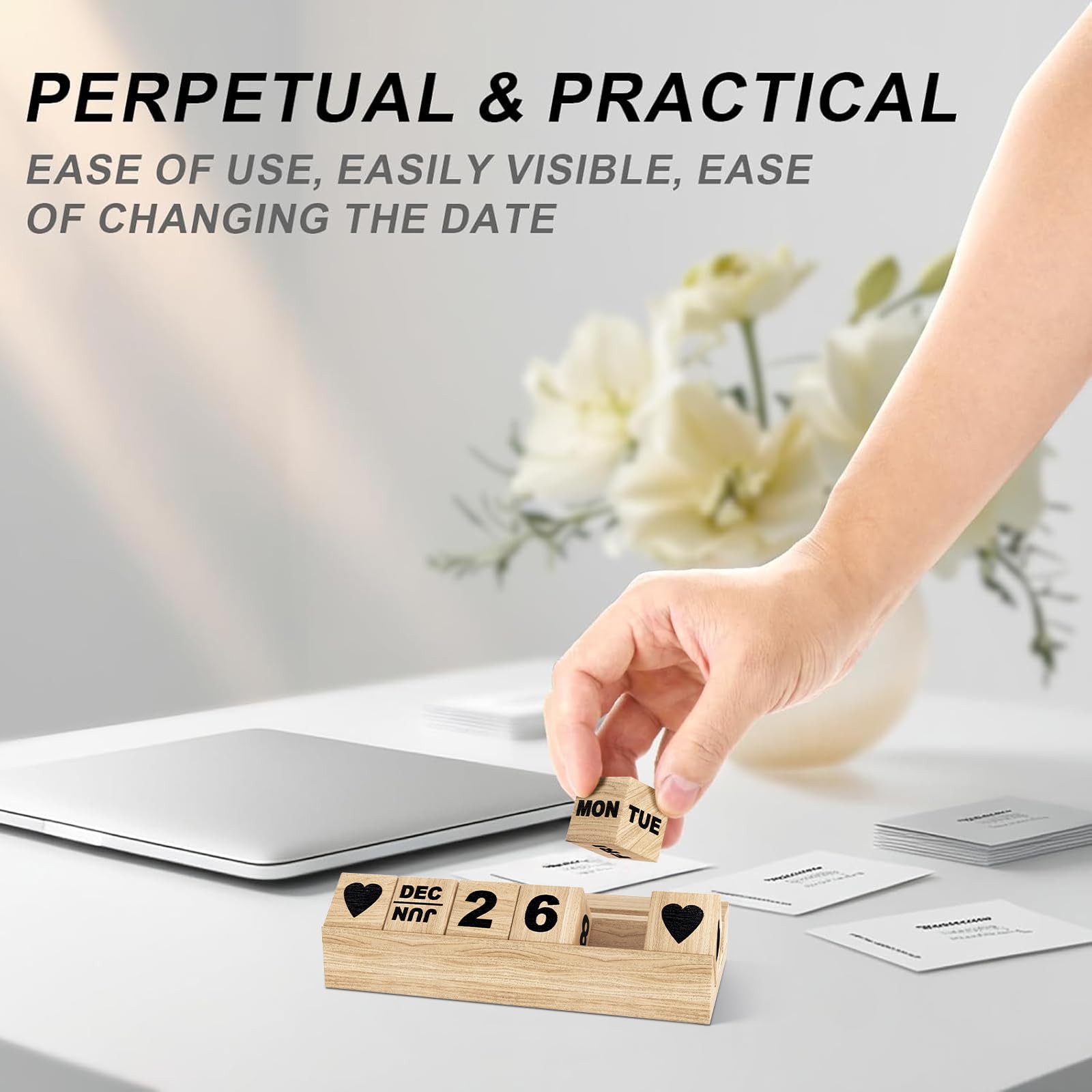 Gifts for Girlfriend Boyfriend, Wedding Anniversary for Husband Wife Block Calendar, Wooden Block for Desk Sign, Valentines Day