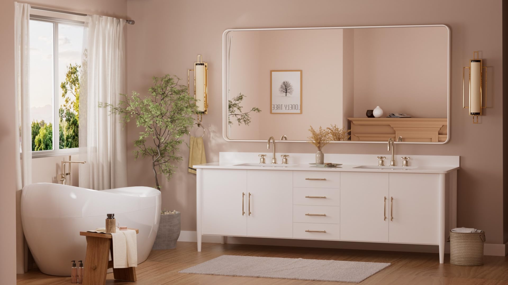 Tetote White Bathroom Mirror 72 X 36 Metal Frame Wall Mounted Rectangle Mirror For Vanity With Sandy Textured Surface(Horizontal
