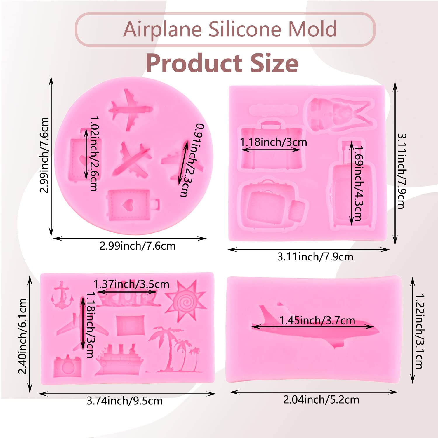 Miyahouse Airplane Silicone Mold Travel Luggage Bag Fondant Mold Vacation Traveler Themed Mold For Cake Decoration Cupcake Toppe
