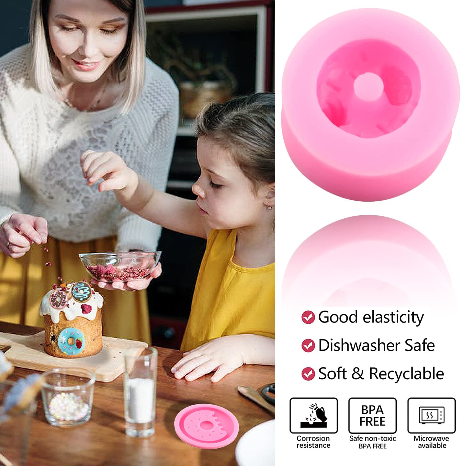 Zixiang Donut Silicone Mold Doughnut Fondant Molds For Cake Decorating Cupcake Topper Gummy Candy Chocolate Gum Paste Polymer Cl