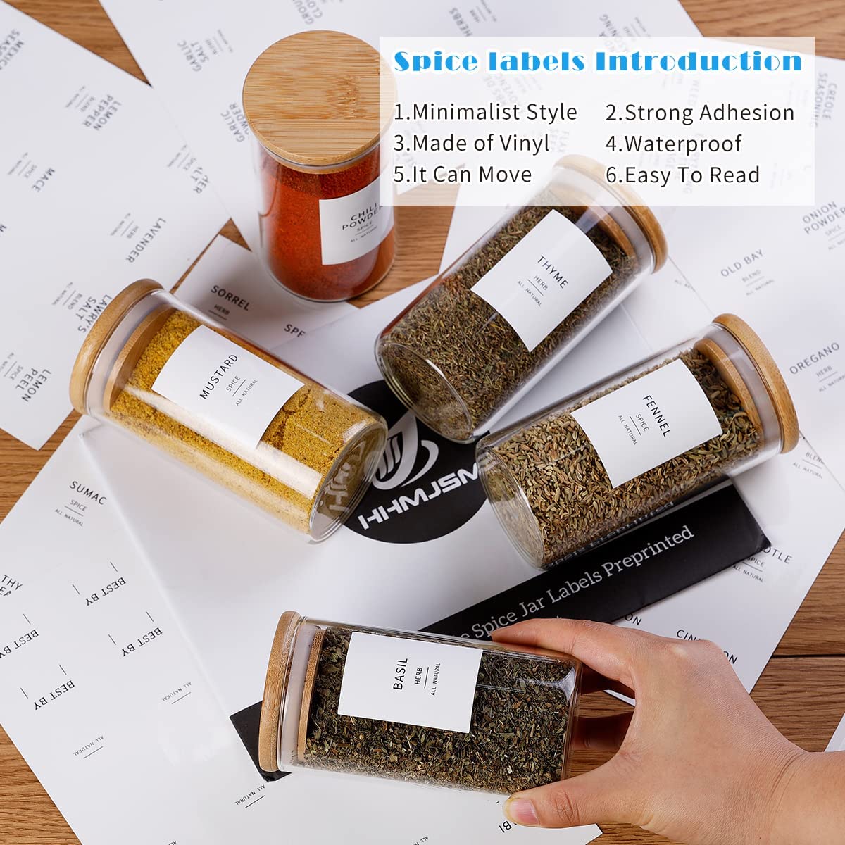 12 Pcs Glass Spice Jars With Bamboo Airtight Lids - 8oz Thicken(2.4mm) Spice Containers With 148 Minimalist Preprinted Waterproof Spice Labels - Kitchen Empty Small Storage Jars For Seasoning  Herb Storage and Organization