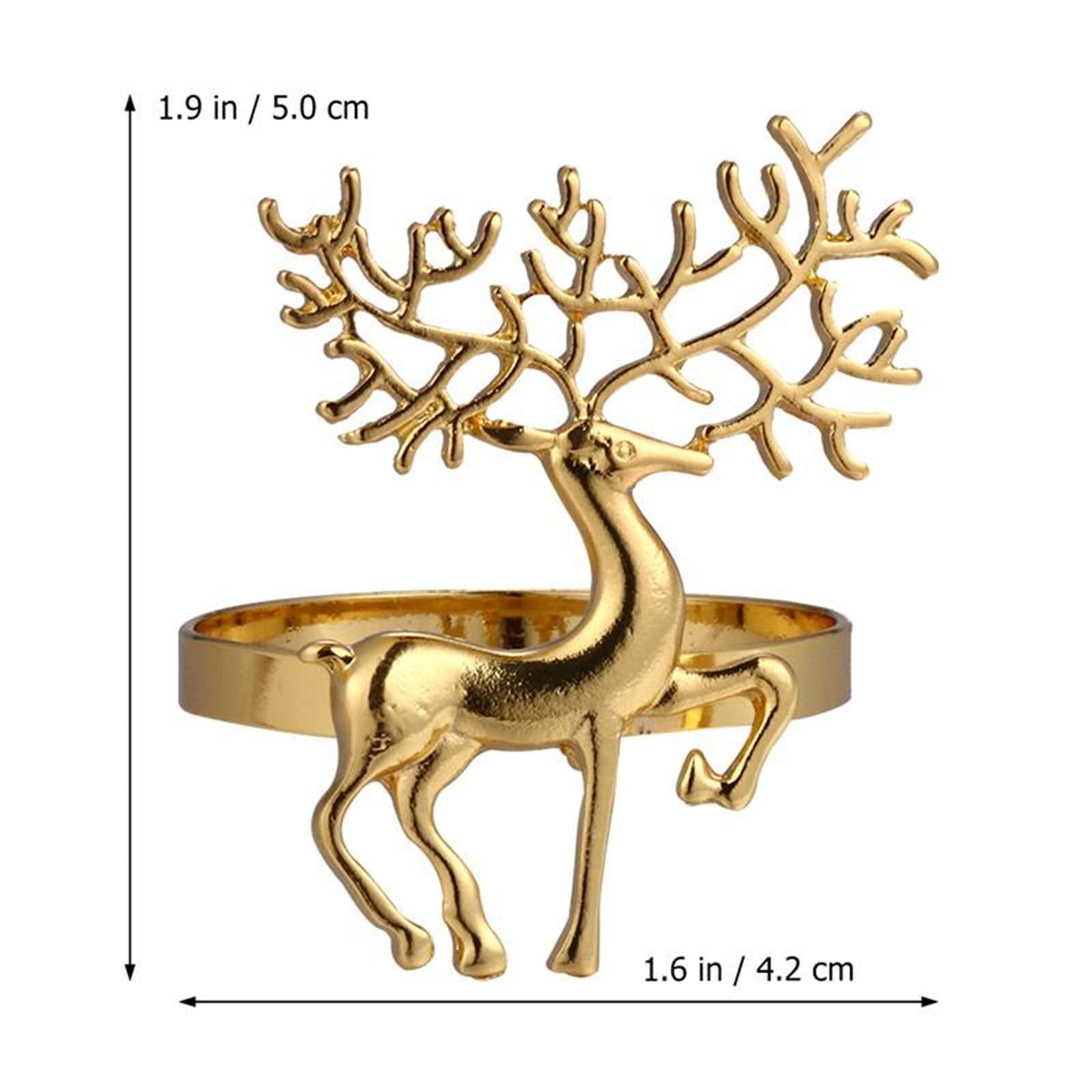 Christmas Napkin Rings- 6 Pcs Gold Christmas Deer Napkin Ring Holder Household Napkin Buckle For Table Decor, Wedding, Xmas, Par