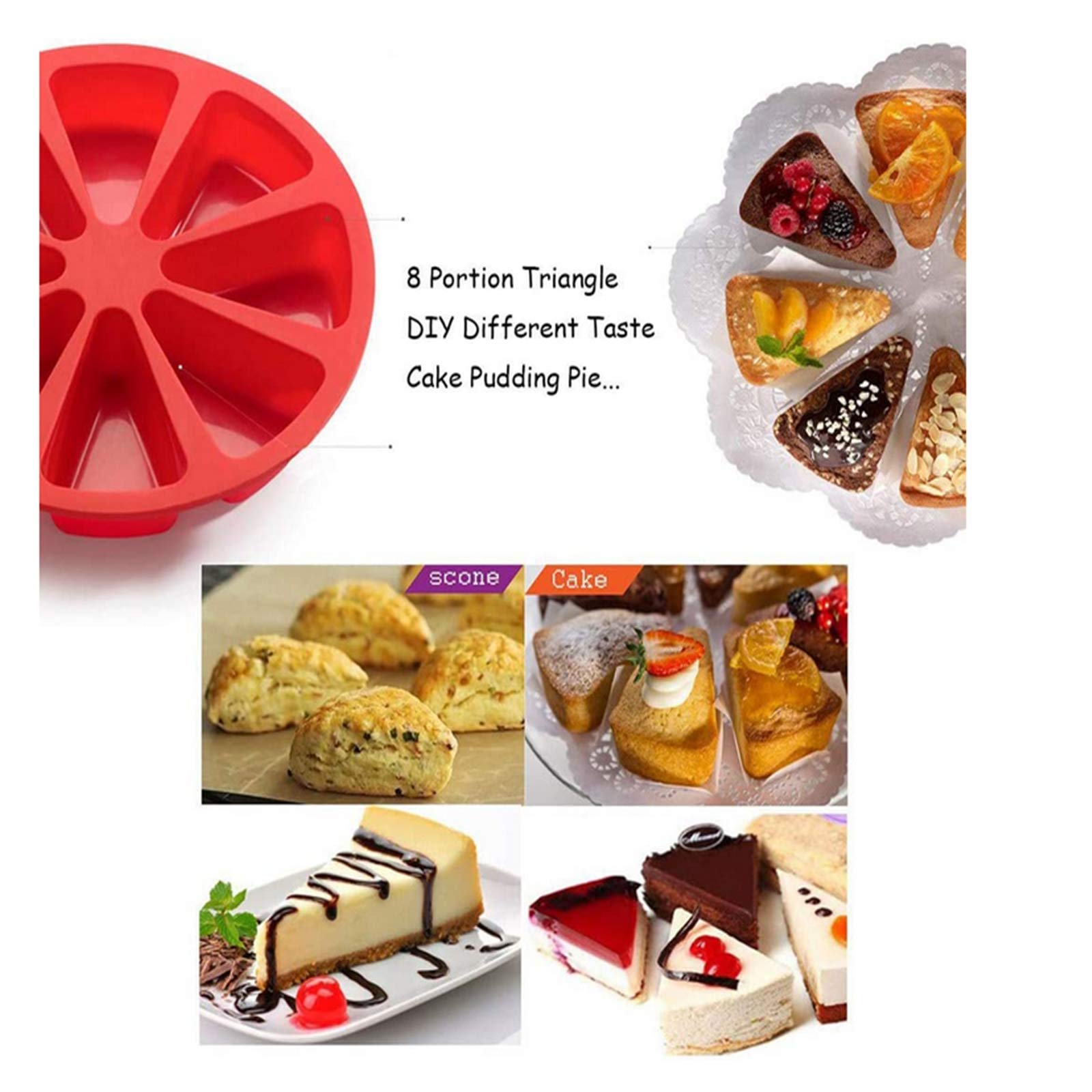 Yudong 2Pcs Silicone Baking Molds, Extra Large 8 Cavity Silicone Scone Pan/Cakes Slices Mold/Triangle Cavity Cake Pan/Pizza Baki