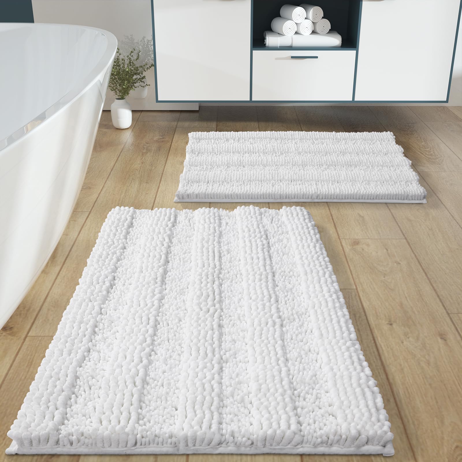 Yimobra Luxury Chenille Bathroom Rugs Sets 2 Piece, Extra Thick Non Slip Quick Dry Bath Mat For Shower Floor, Fluffy Shaggy Micr