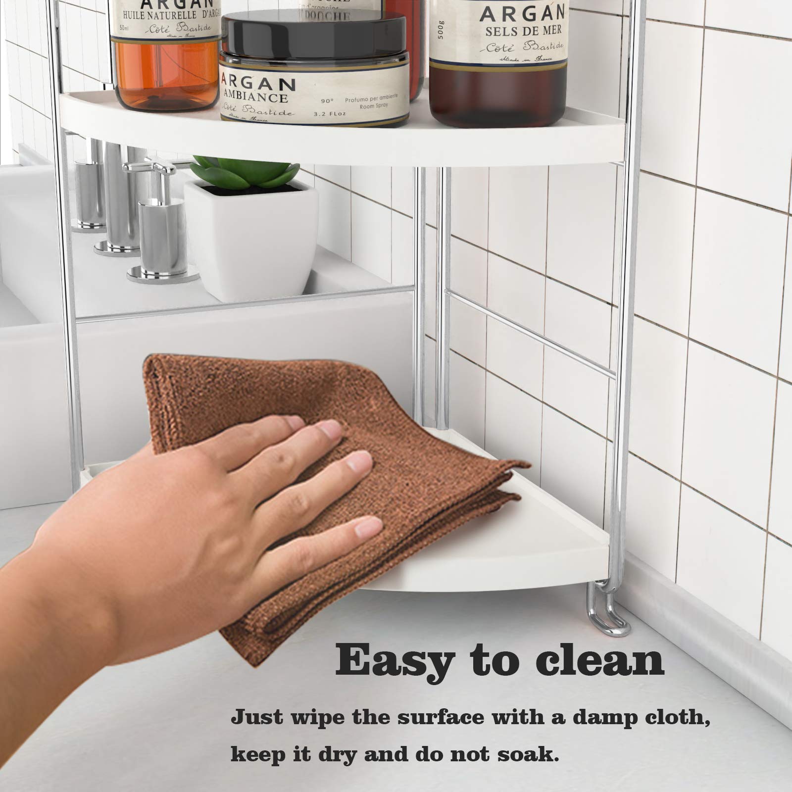 FSyueyun 2-Tier Corner Bathroom Countertop Organizer  Kitchen Spice Rack Makeup Storage Shelf Vanity Bedroom Storage Tray (Silver)