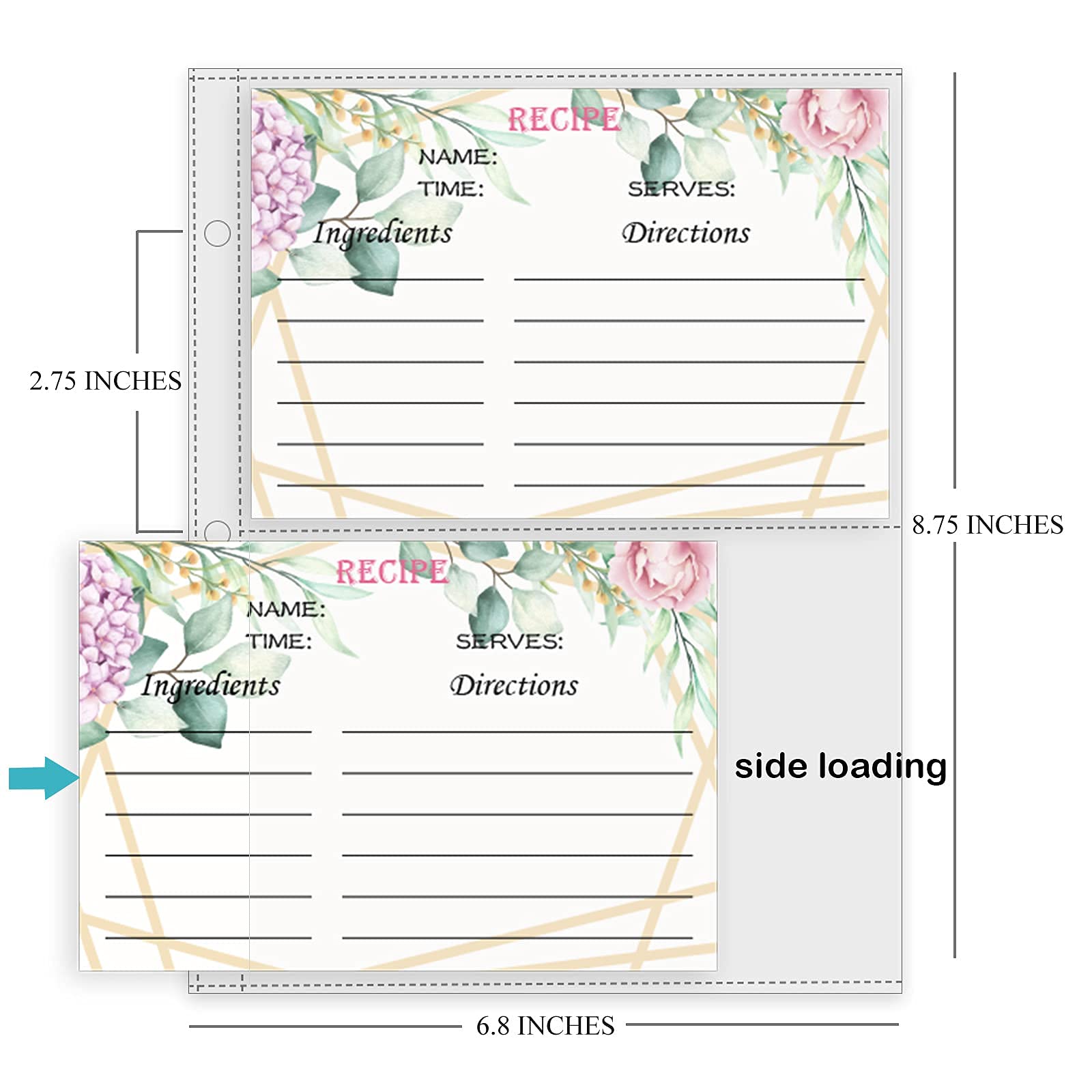 Tutata Mini Recipe Card Page Protectors - 4x6 Inch Sleeves for 3-Ring Binders, 50 PCS, Half-page Mini Binder Sheets