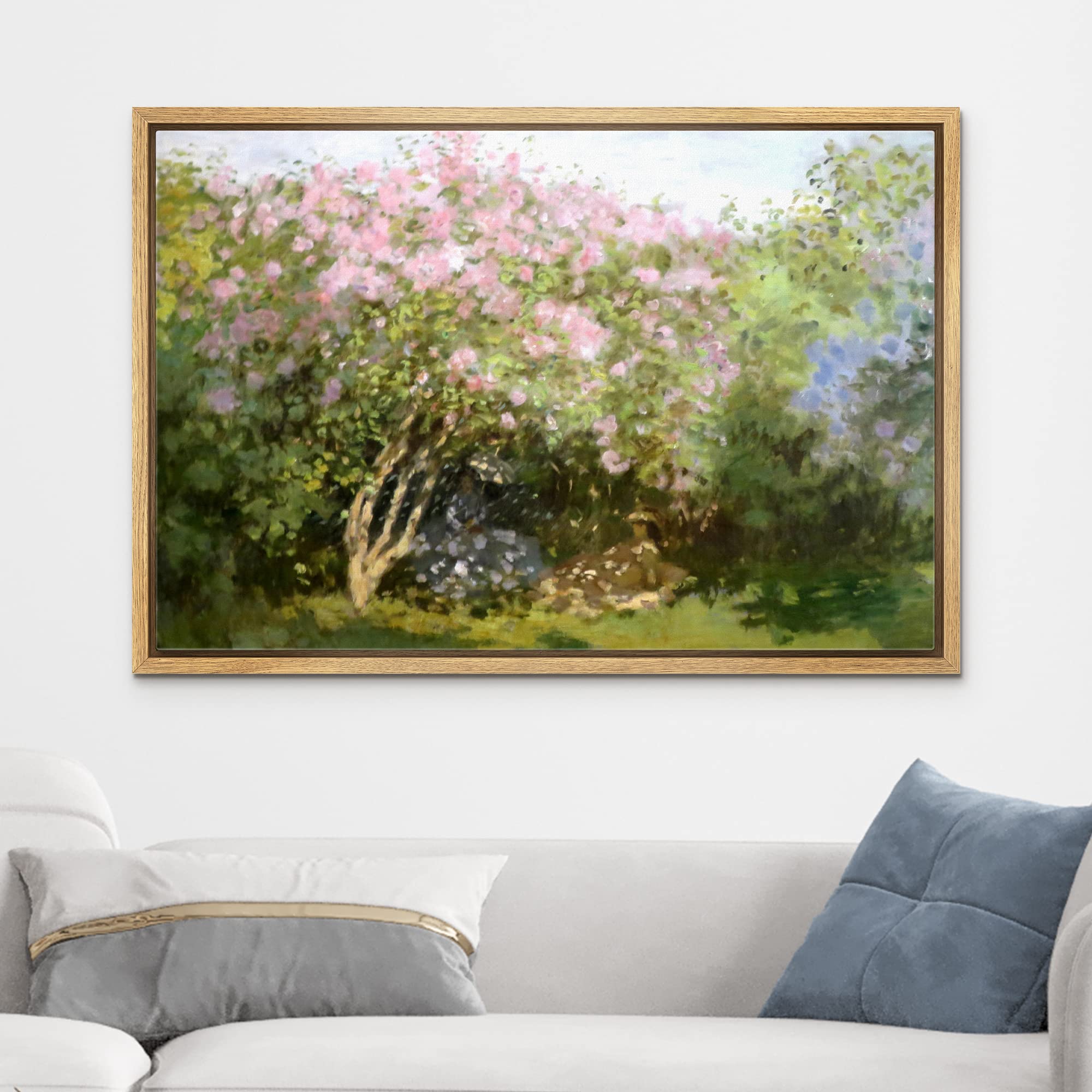 Wall26 - Lilacs In The Sun By Claude Monet Framed Canvas Print Wall Art Famous Oil Painting Reproduction - 24''X36'' Natural