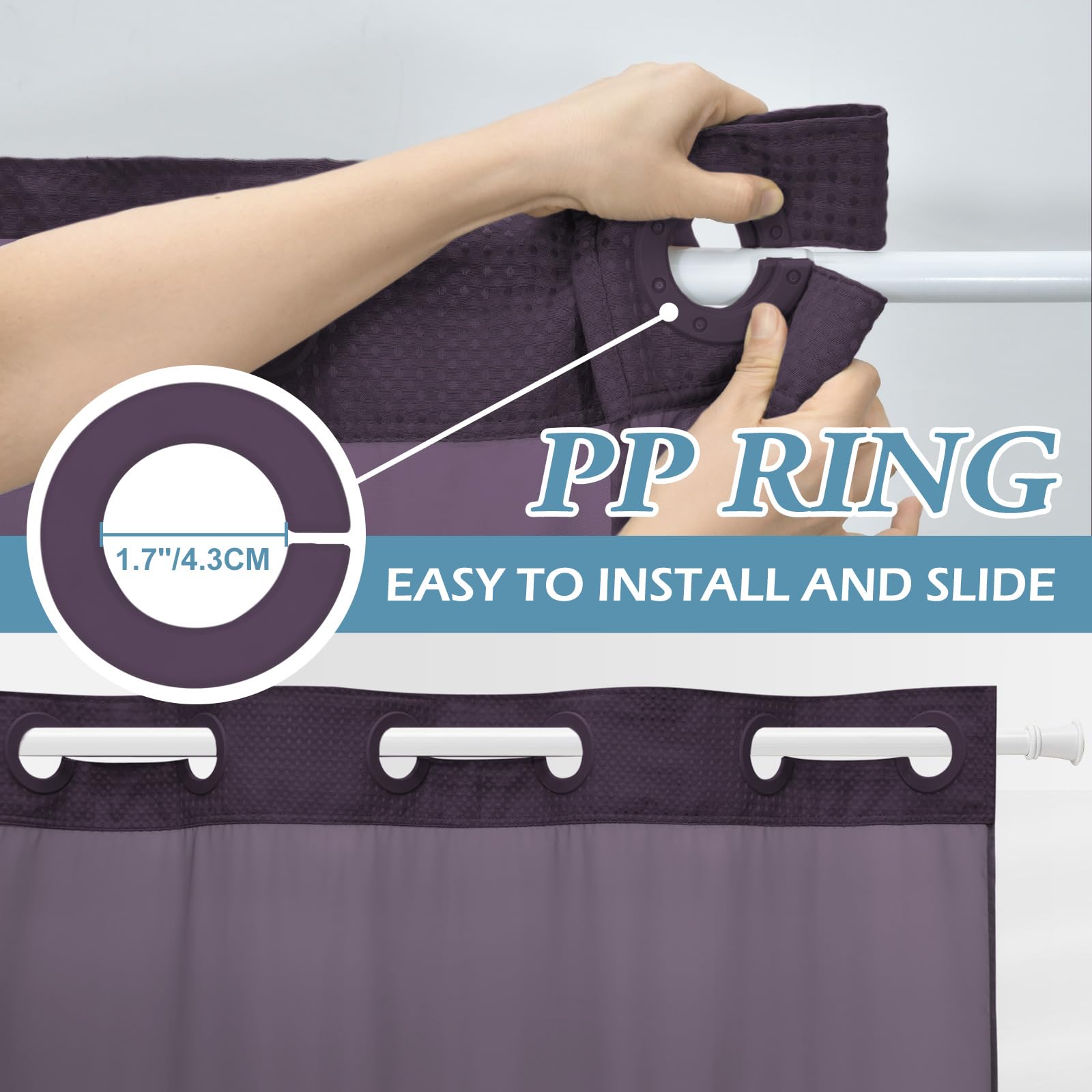 Eutxl Purple Long Hotel Style Shower Curtain With Snap In Liner - 230Gsm Waffle Textured,Hotel Grade,Spa Like Bath Curtain,71W X
