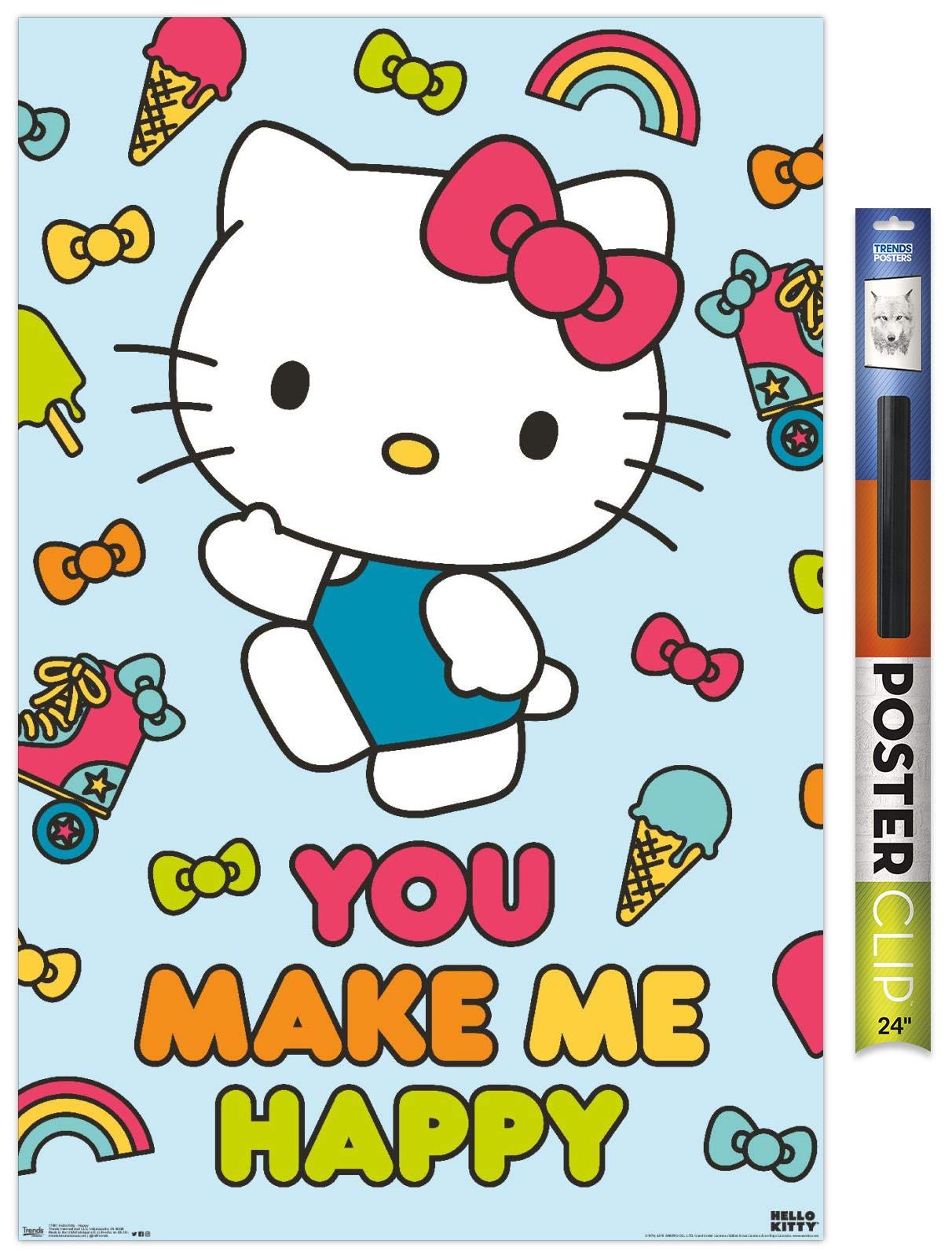 Trends International Hello Kitty - Happy Wall Poster, 22.375'' X 34'', Poster & Clip Bundle